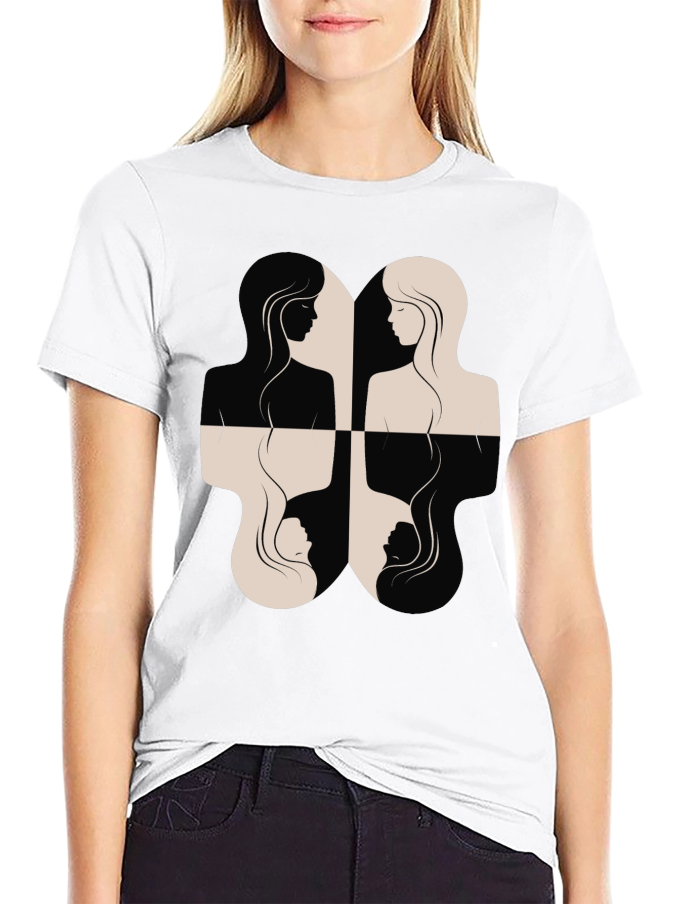 Black Yin Yang Women's Silhouette Graphic Tee - Black view 9