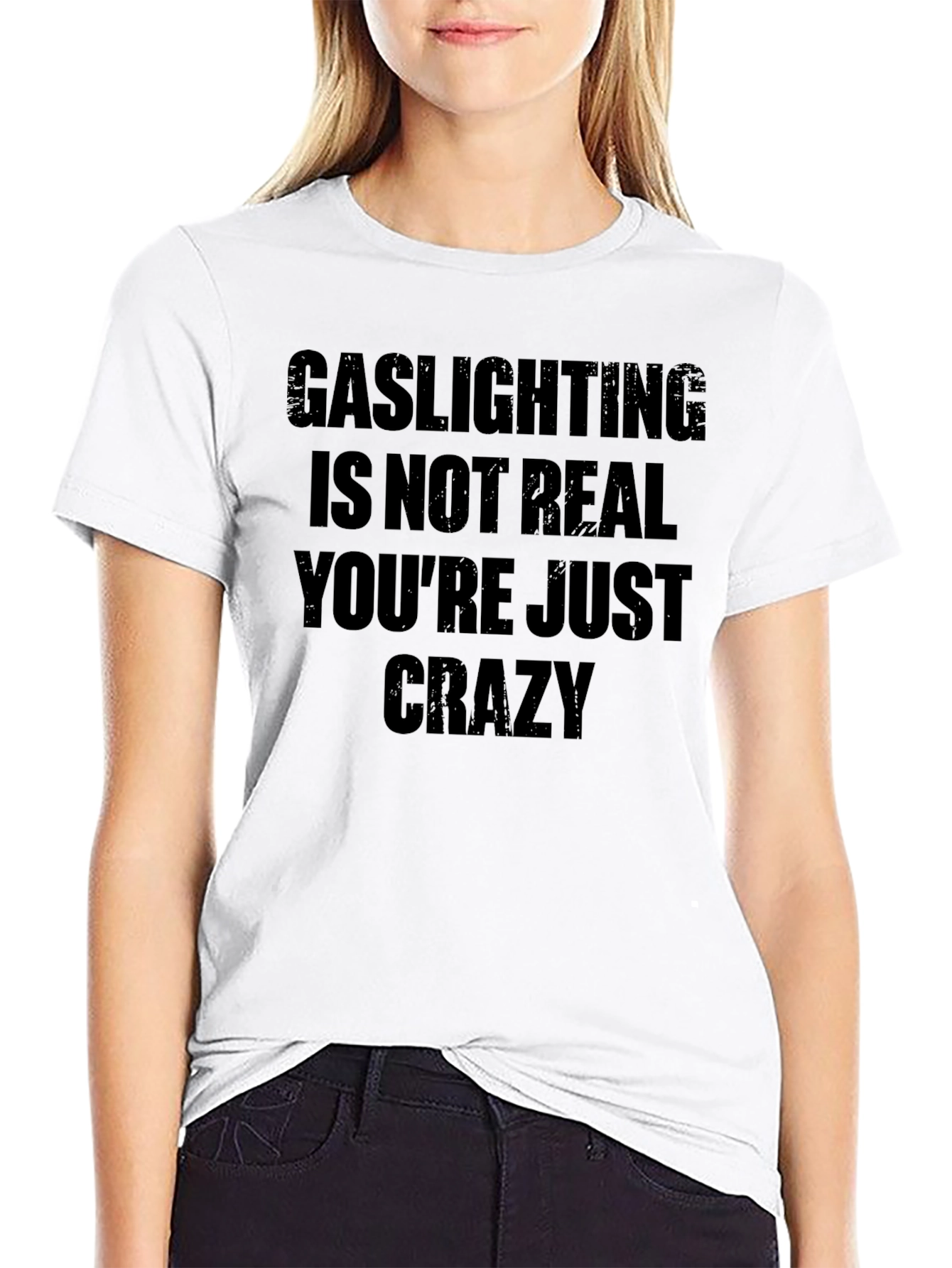 Black Gaslighting Slogan Graphic Tee view 9
