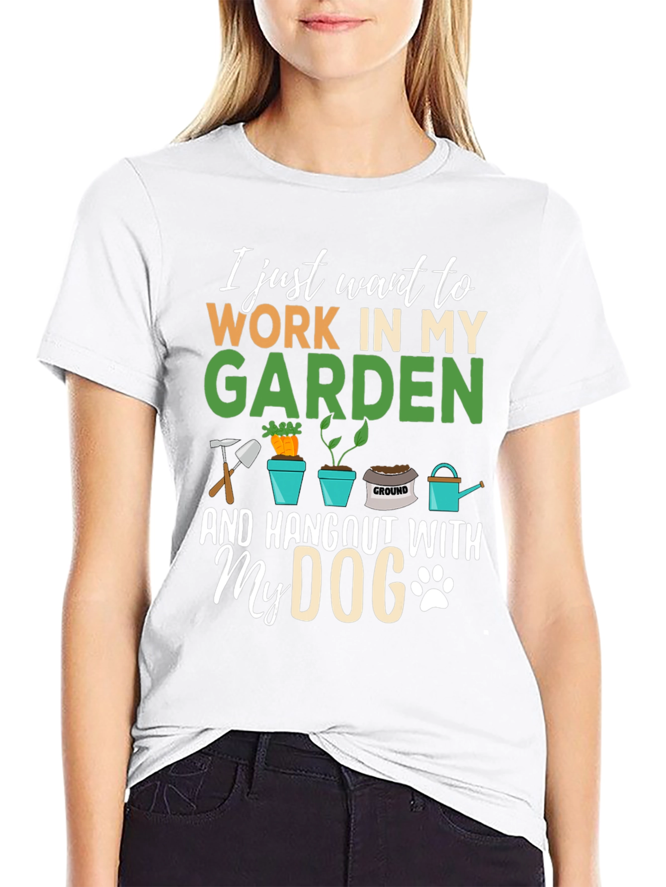 Black Gardener's Tee: Work in My Garden and Hang Out With My Dog T-Shirt view 9