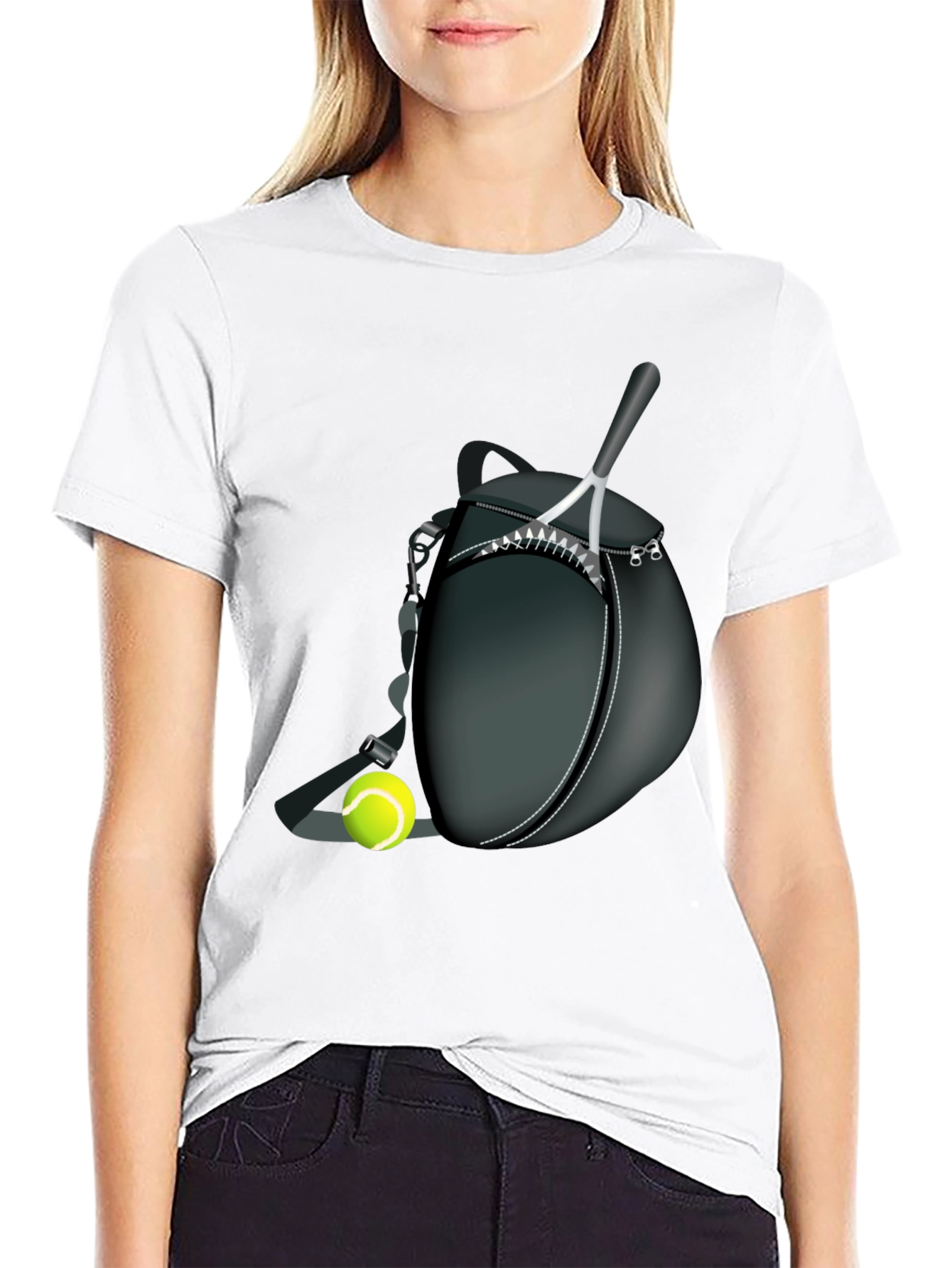 Black Tennis Racket & Ball Graphic Tee - Sporty Casual Style view 9