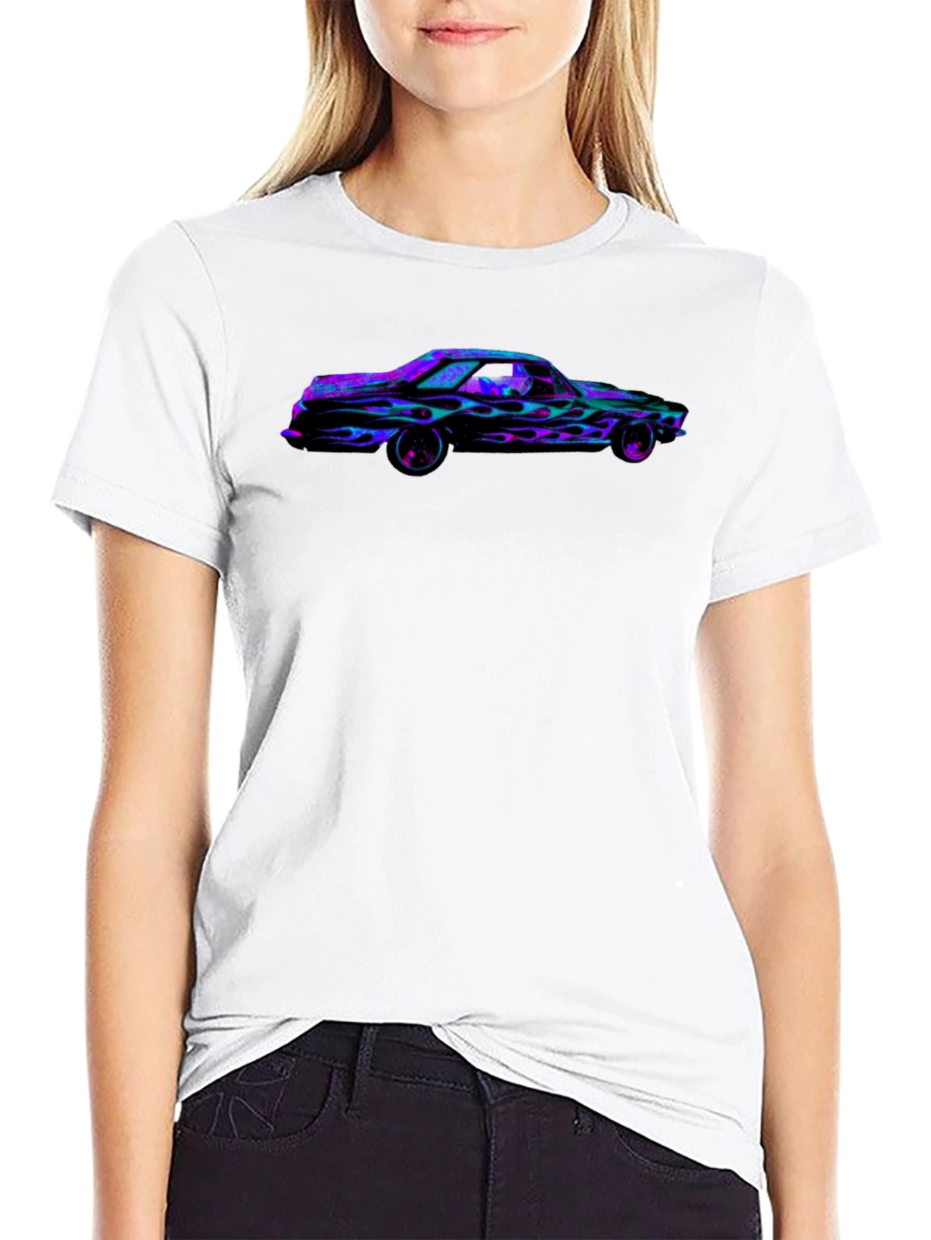 Black Flaming Car Graphic Tee - Bold Black T-Shirt view 9