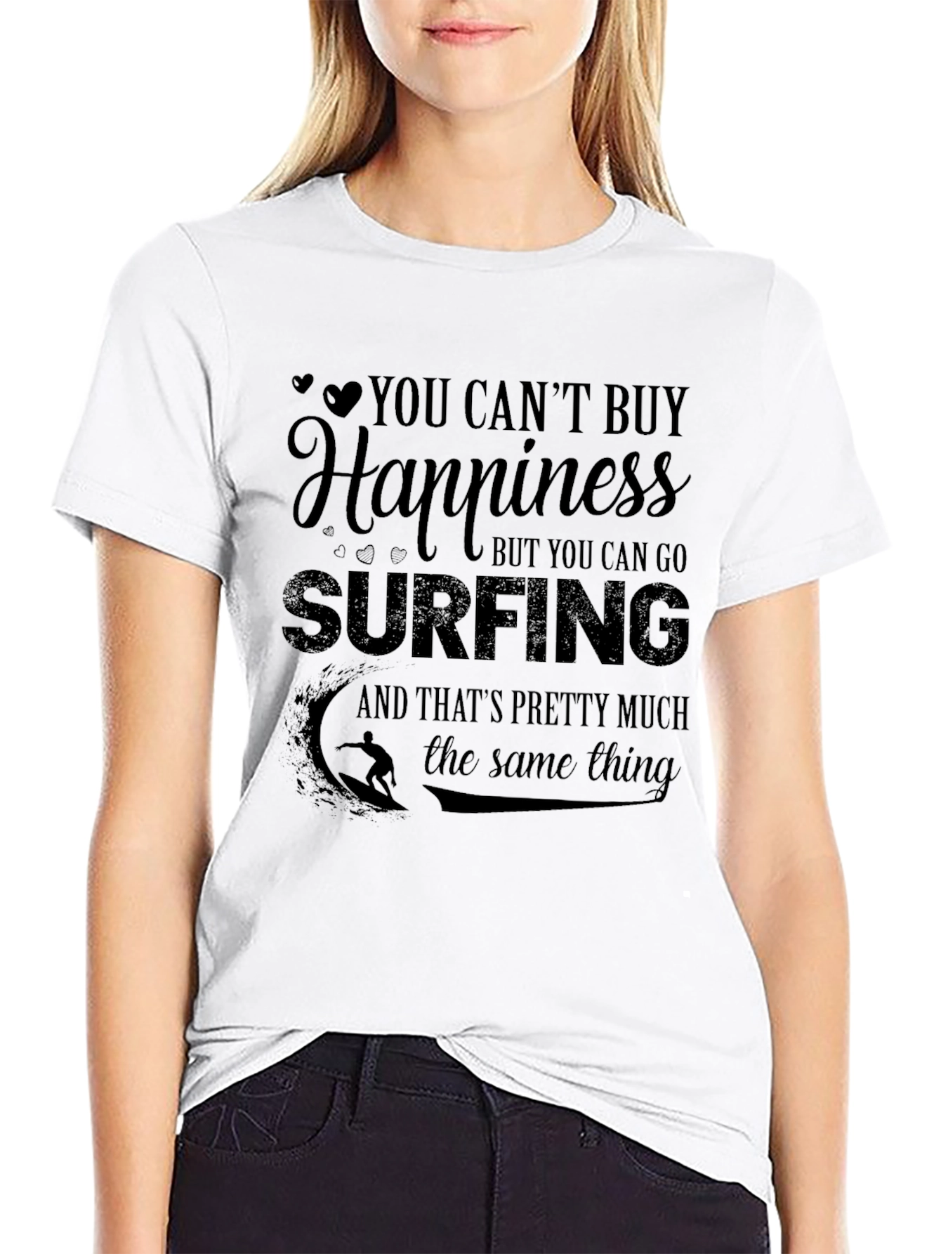 Black Surfing Happiness Black T-Shirt view 9