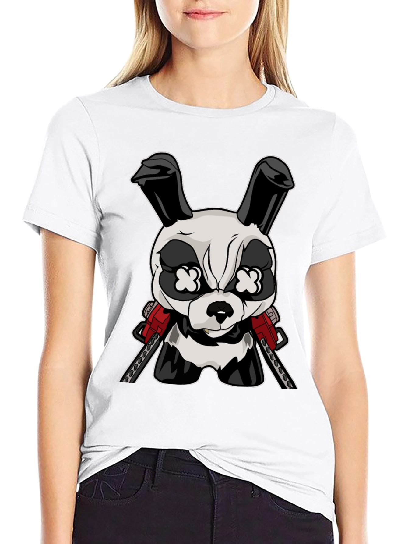 Black Cartoon Rabbit Chainsaw T-Shirt view 9