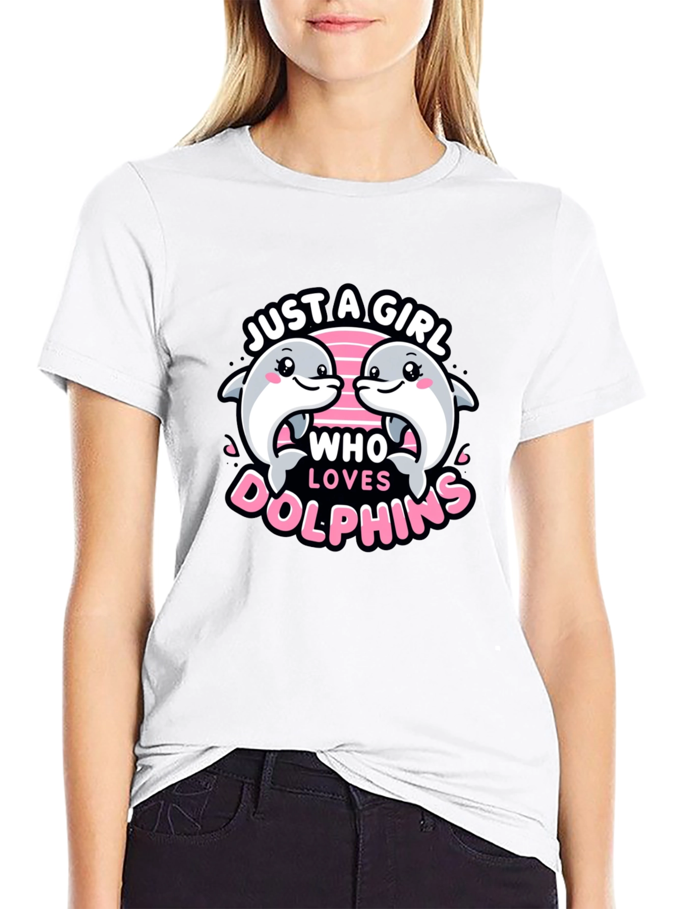 Black Just a Girl Who Loves Dolphins T-Shirt view 9