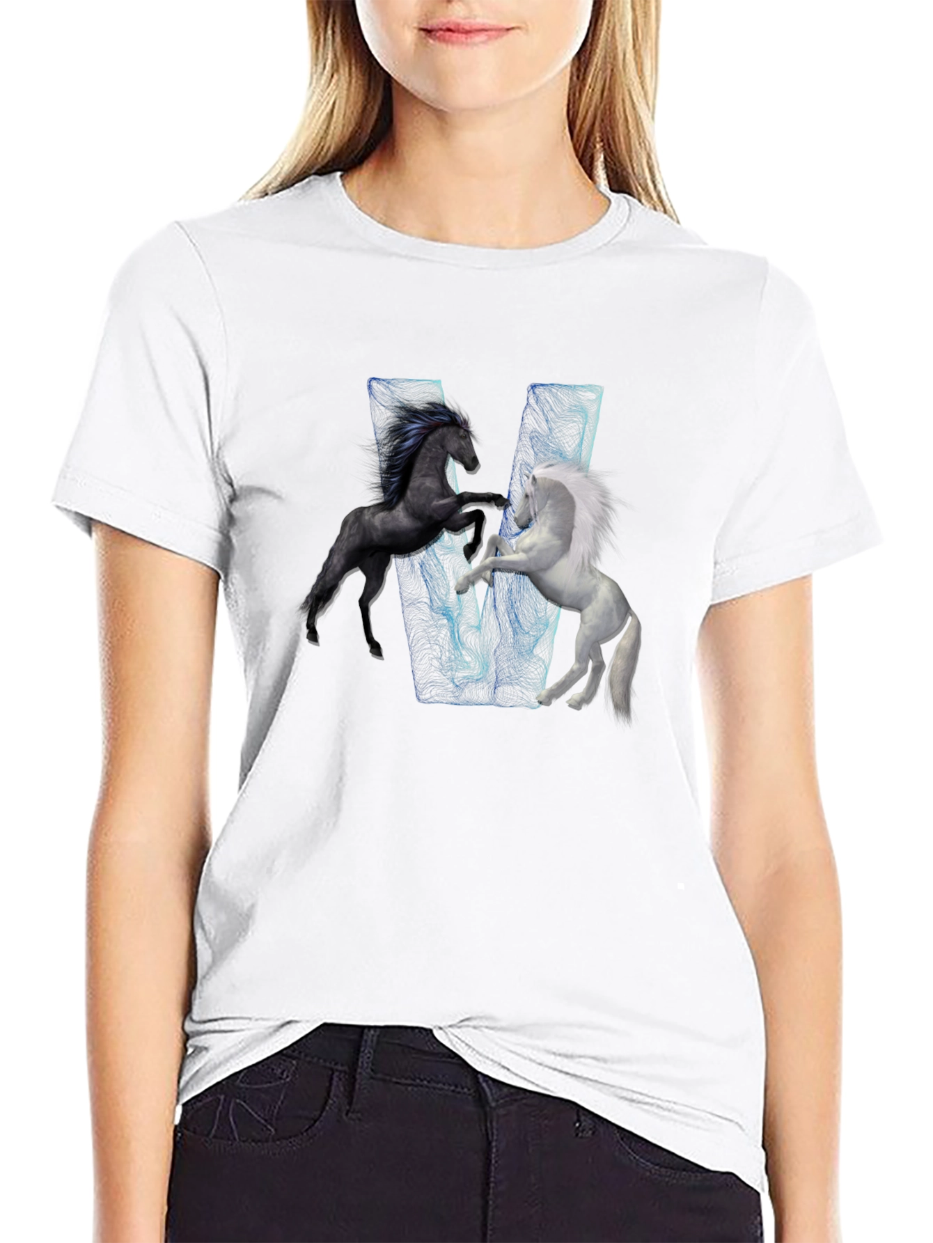 Black Black T-Shirt with Horse Design view 9