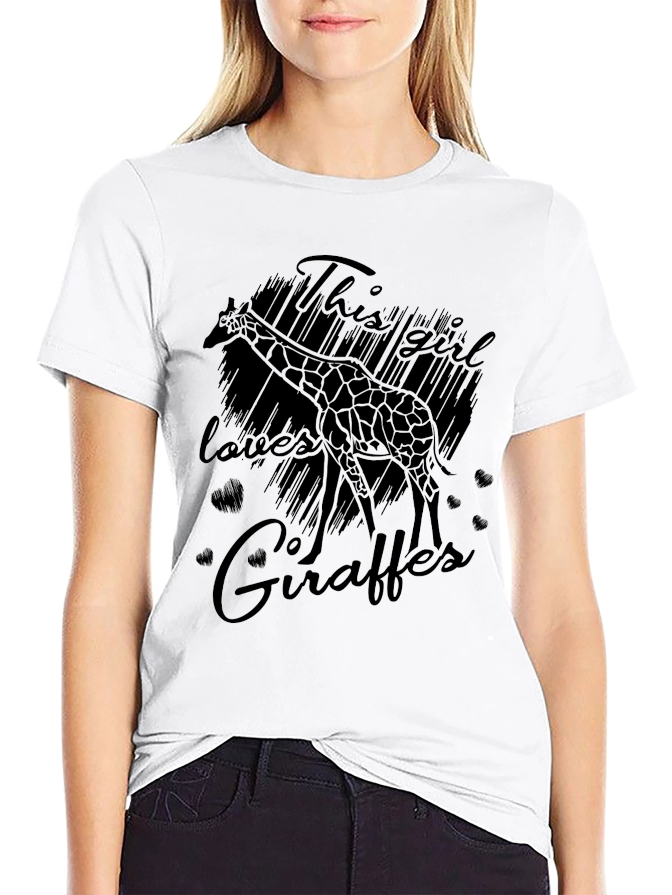 Black Giraffe Lover T-Shirt - Black Graphic Tee for Women view 9
