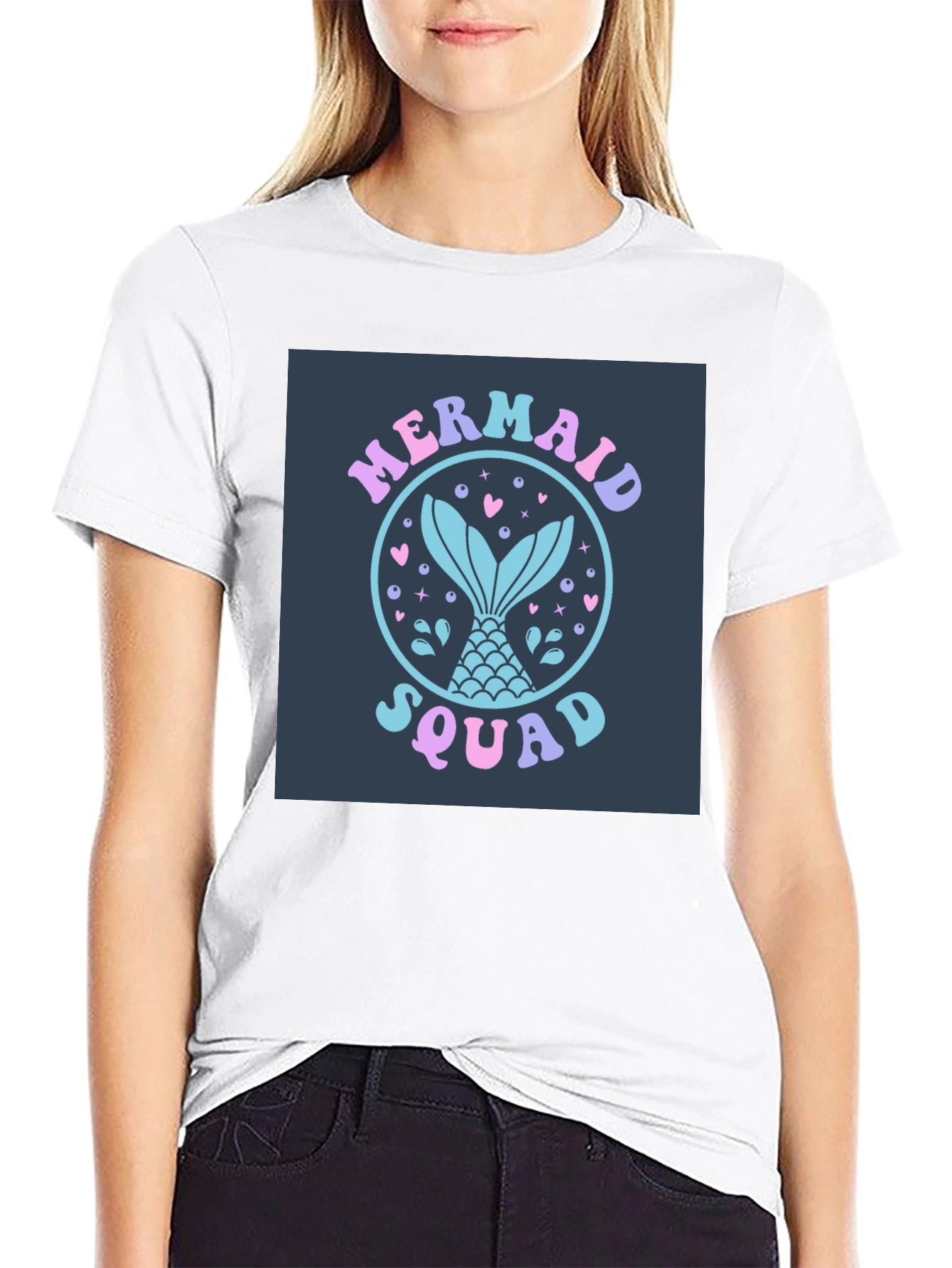 Black Mermaid Squad Graphic Tee - Black Cotton Blend view 9