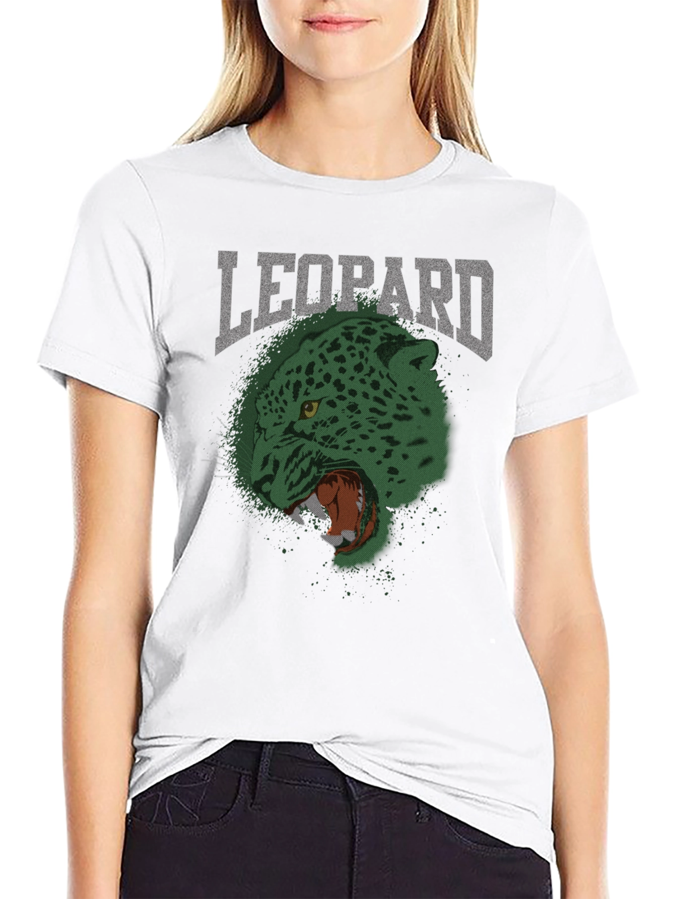 Black Men's Leopard Graphic Print Crew Neck T-Shirt view 9