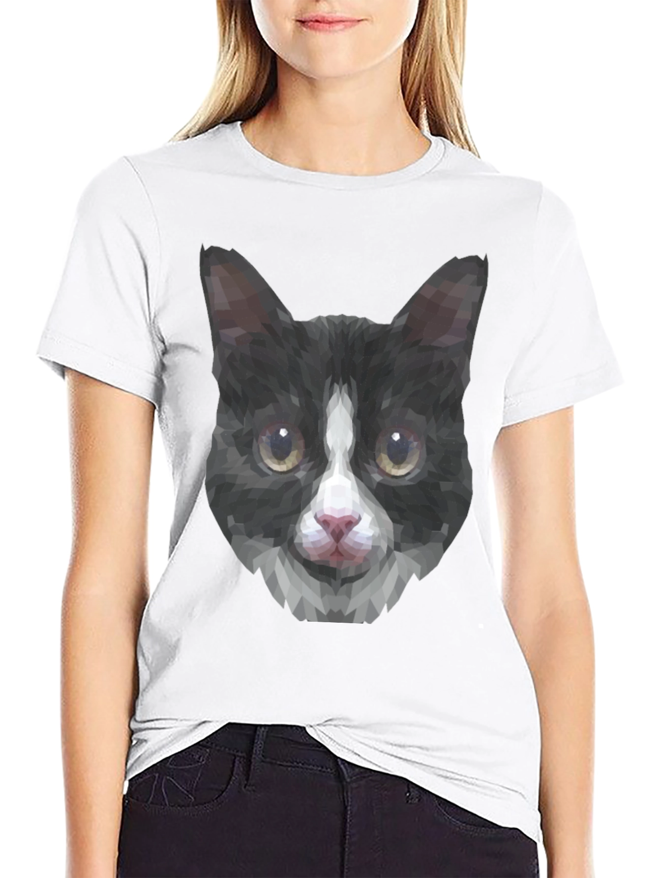 Black Geometric Cat Tee - Modern Graphic T-Shirt view 9
