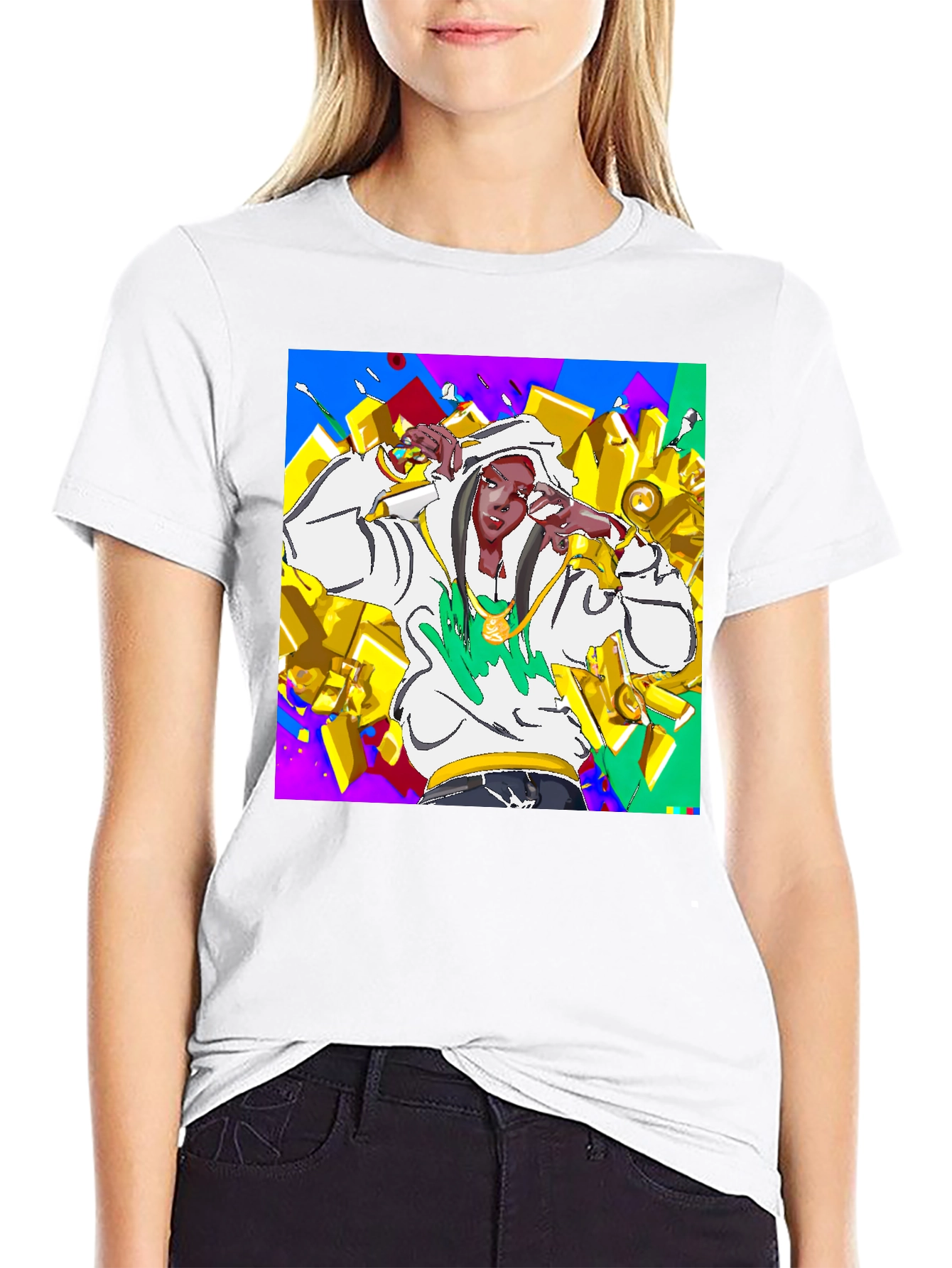 Black Urban Style Graphic Tee - Animated Character Design view 9