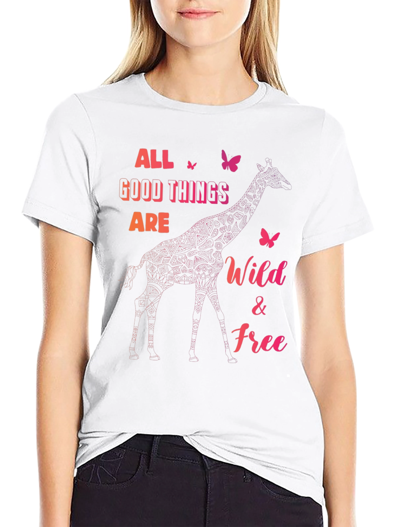 Black Wild and Free Giraffe Graphic Tee view 9