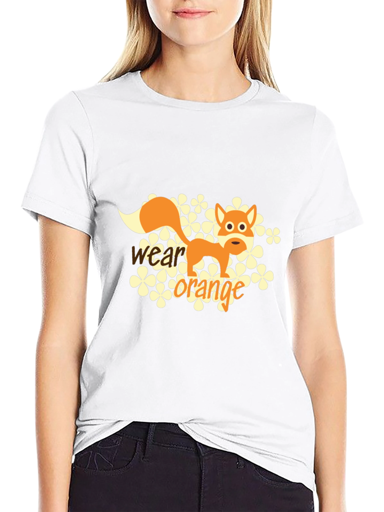 Black Wear Orange Fox Graphic Tee - Black Cotton Blend T-Shirt view 9