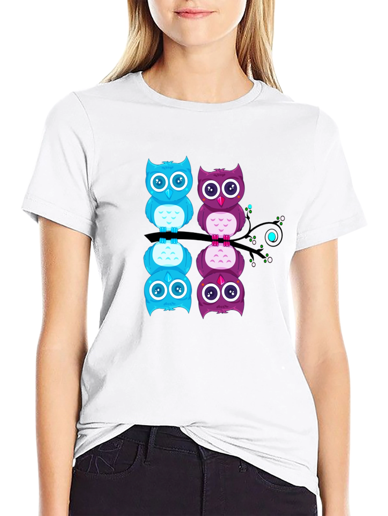 Black Stacked Owls Graphic Print Tee - Men's Black T-Shirt view 9