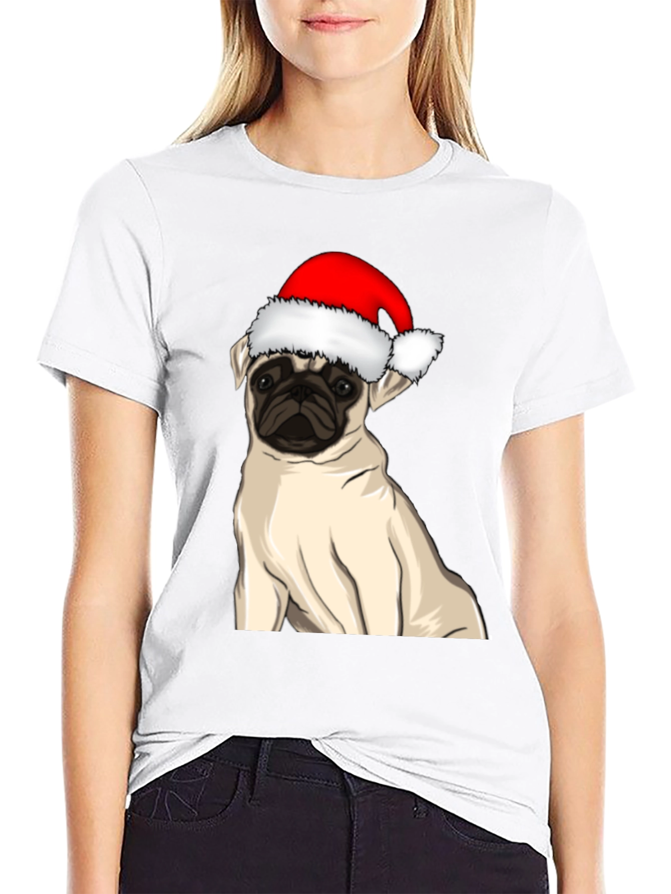 Black Pug in Santa Hat Graphic Tee view 9