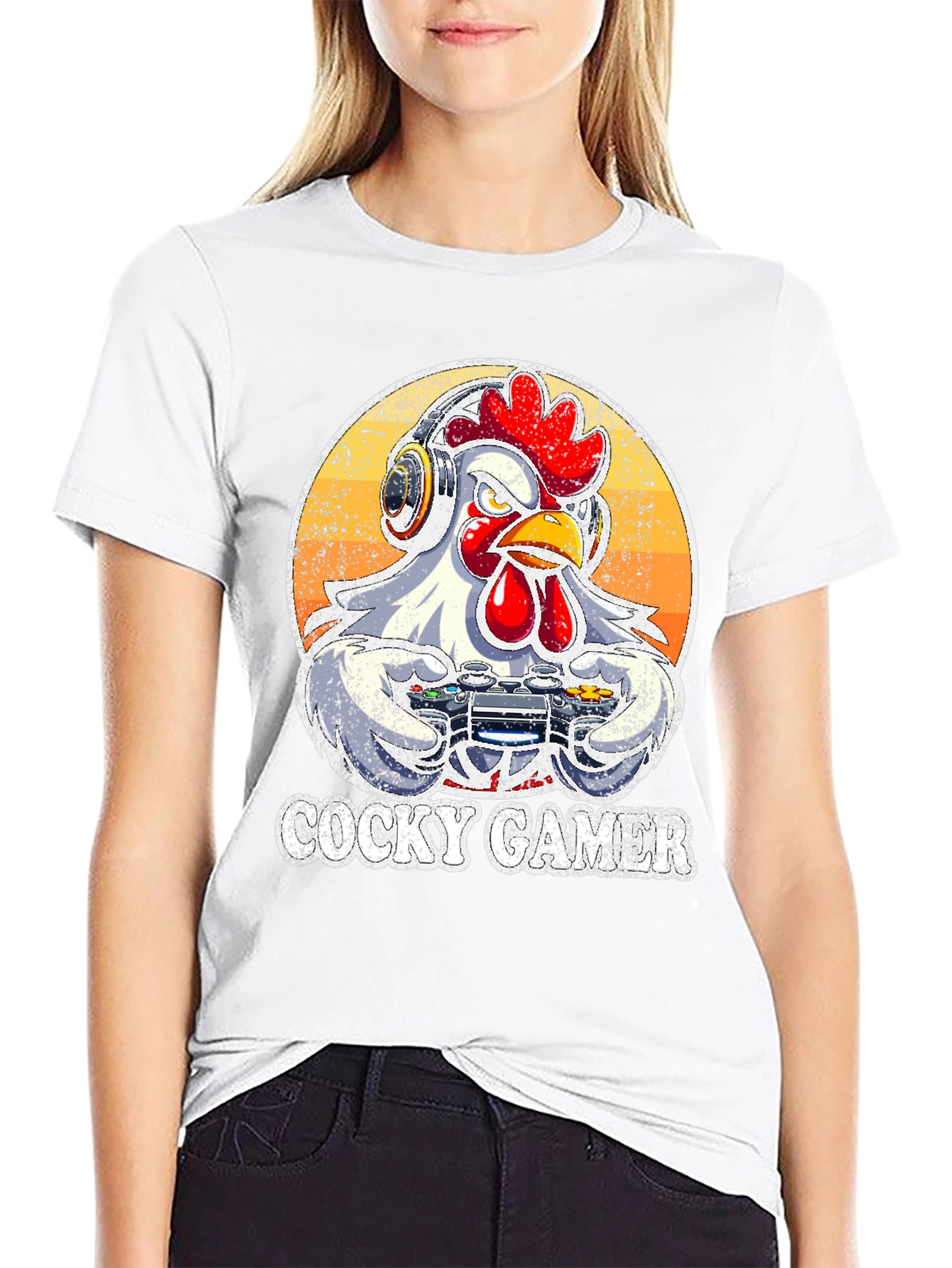 Black Cocky Gamer T-Shirt - Funny Chicken Video Game Tee view 9