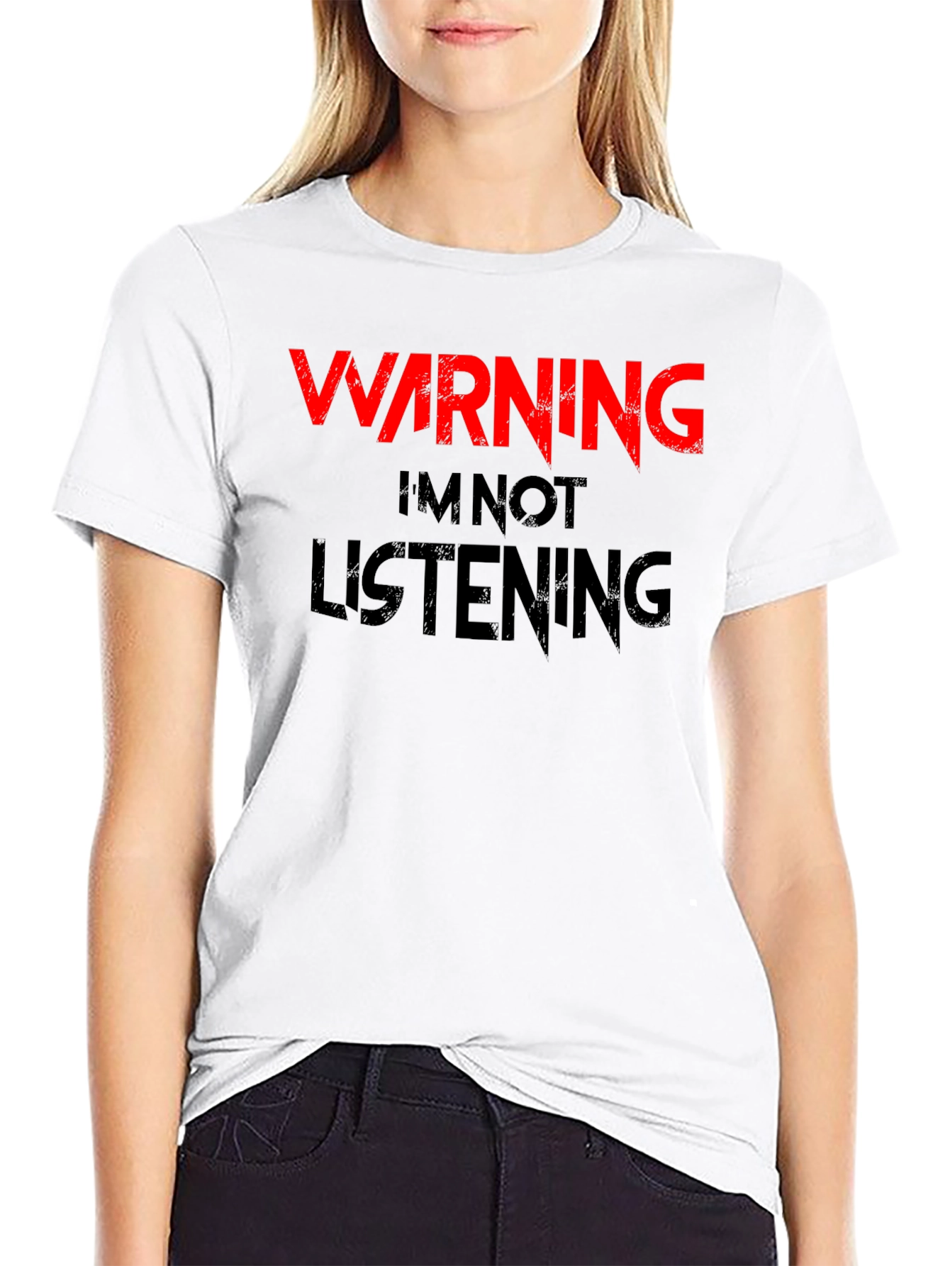 Black Warning I'm Not Listening T-Shirt view 9