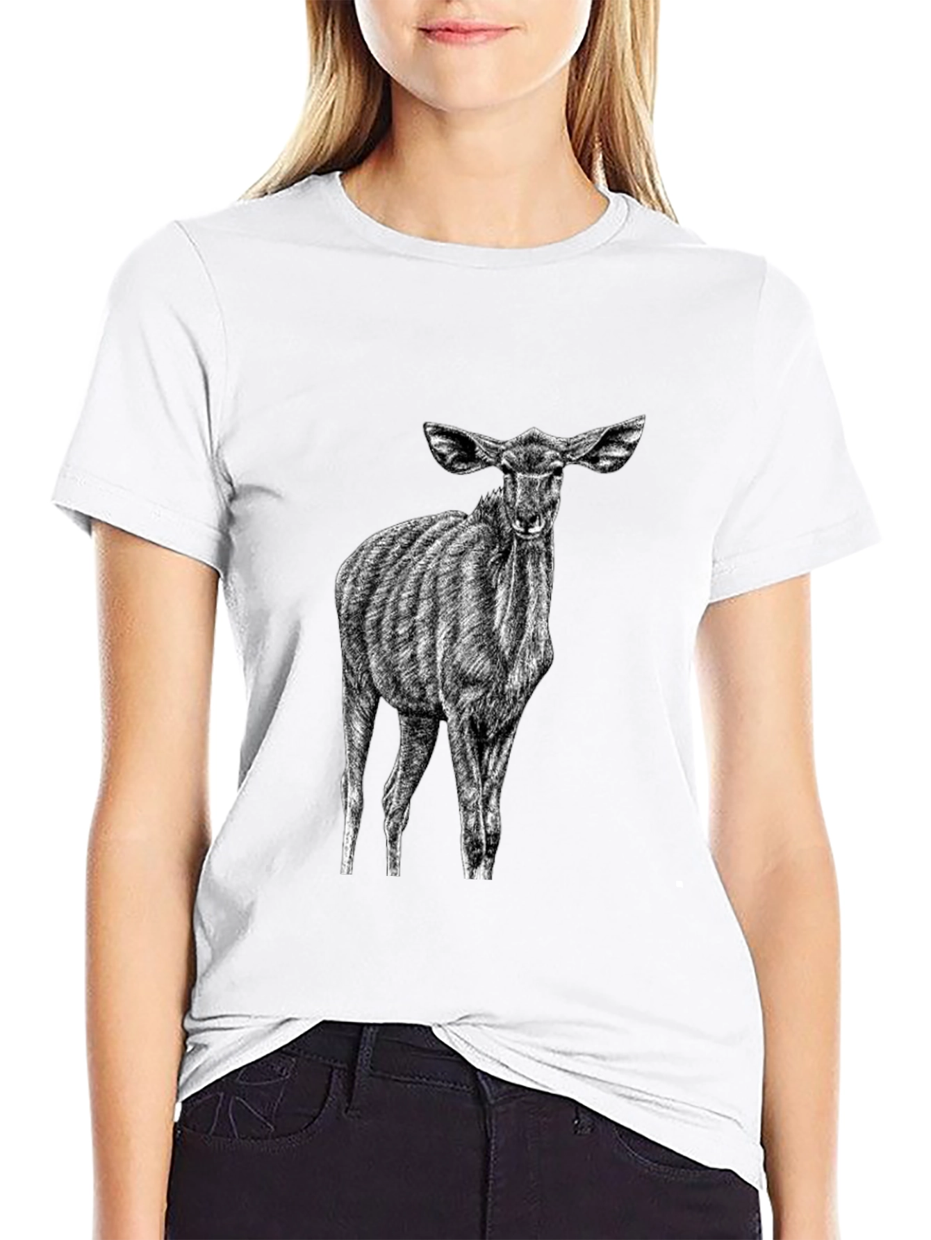 Black Black T-Shirt with Kudu Antelope Design view 9