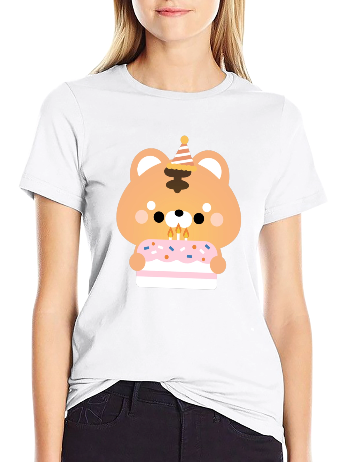 Black Cute Bear Birthday Cake T-Shirt view 9