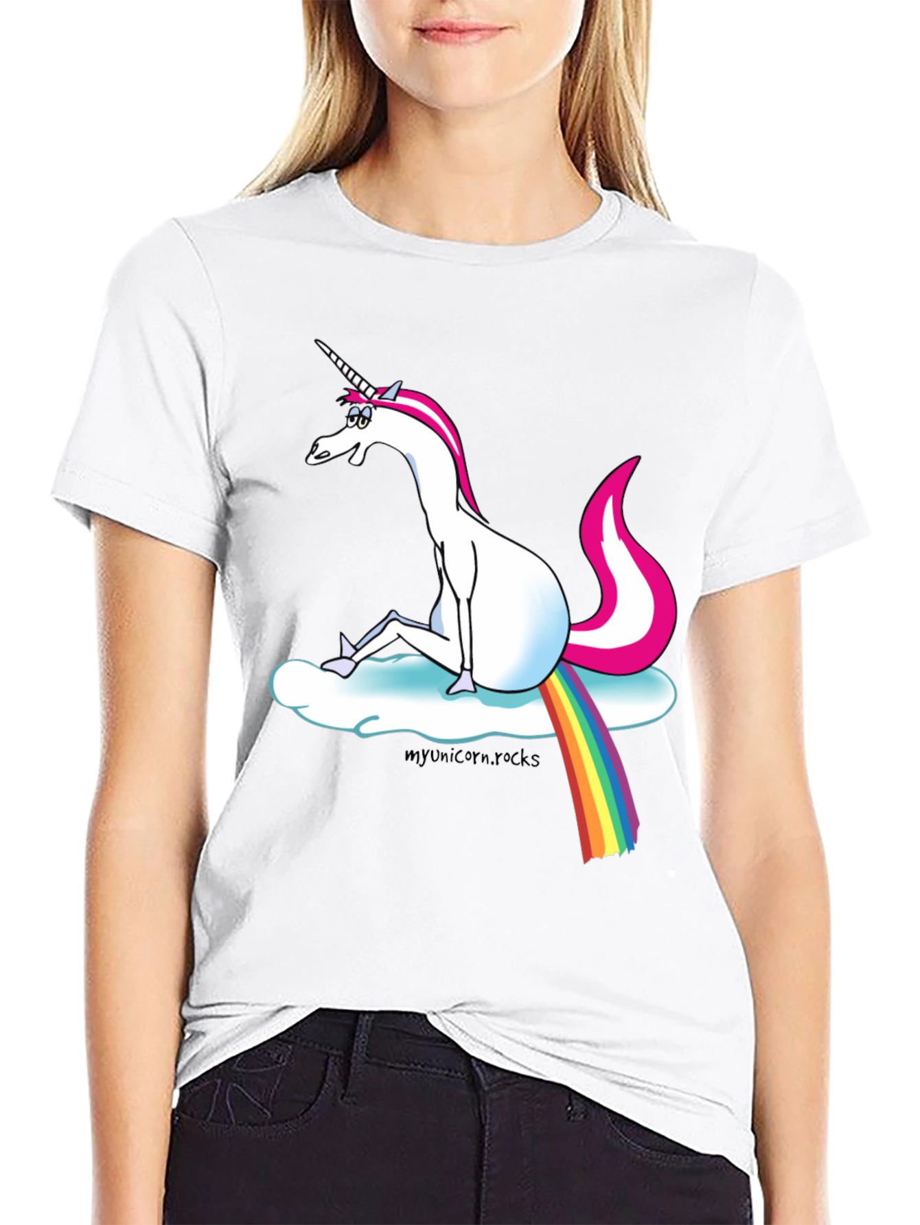 Black Unicorn Rainbow Cloud Graphic T-Shirt view 9