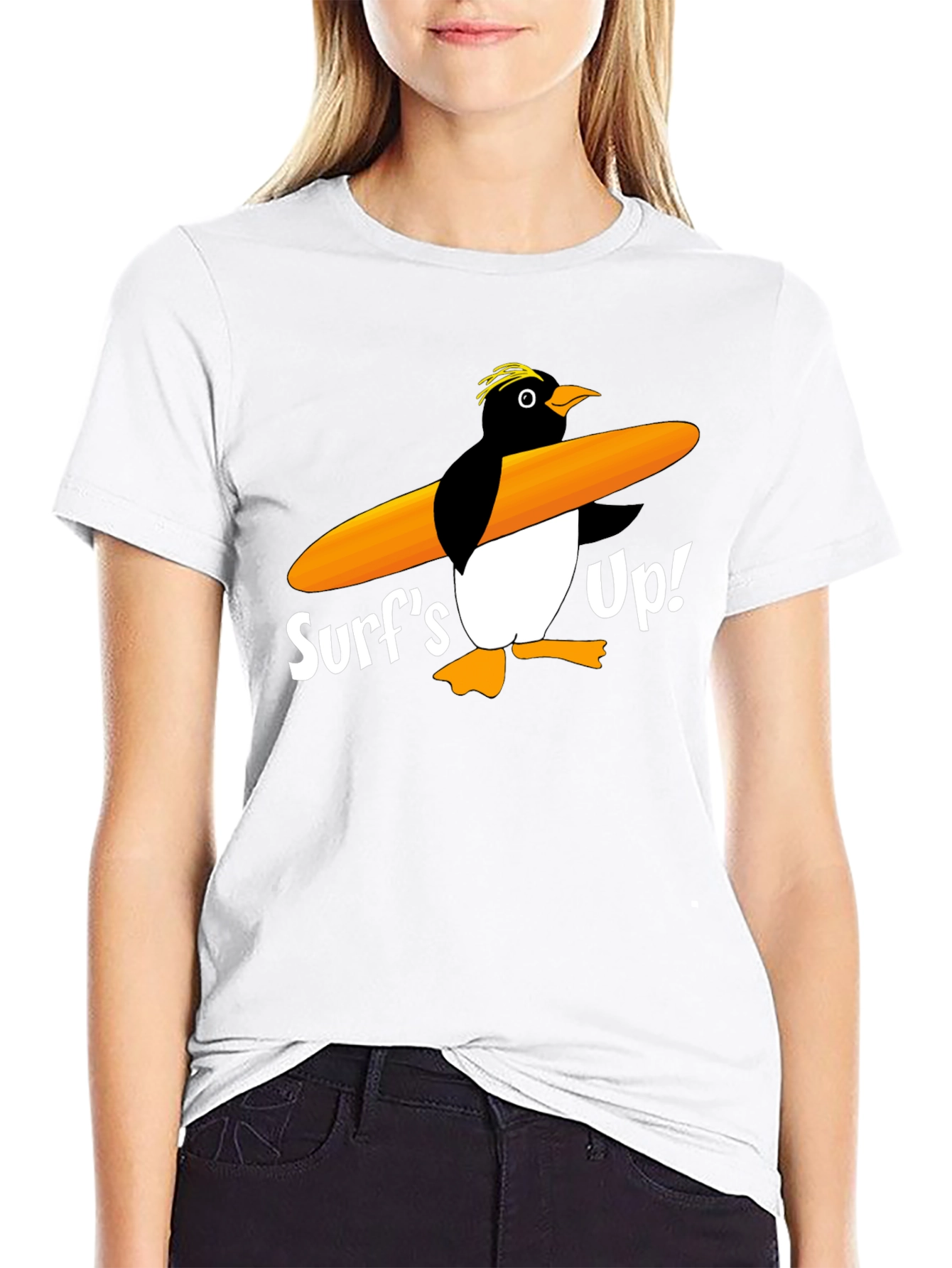 Black Surf's Up Penguin Graphic Tee - Black Cotton T-Shirt view 9