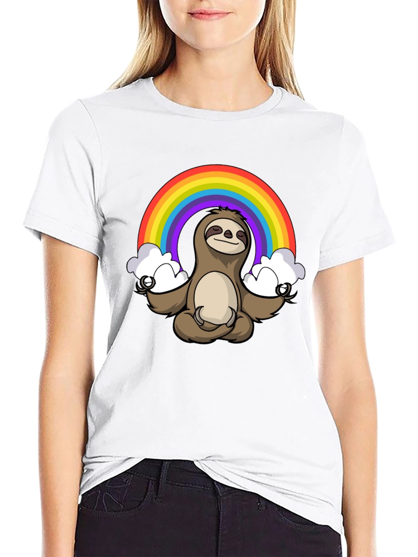 Black Meditating Sloth Rainbow T-Shirt - Relaxed Zen Style view 9
