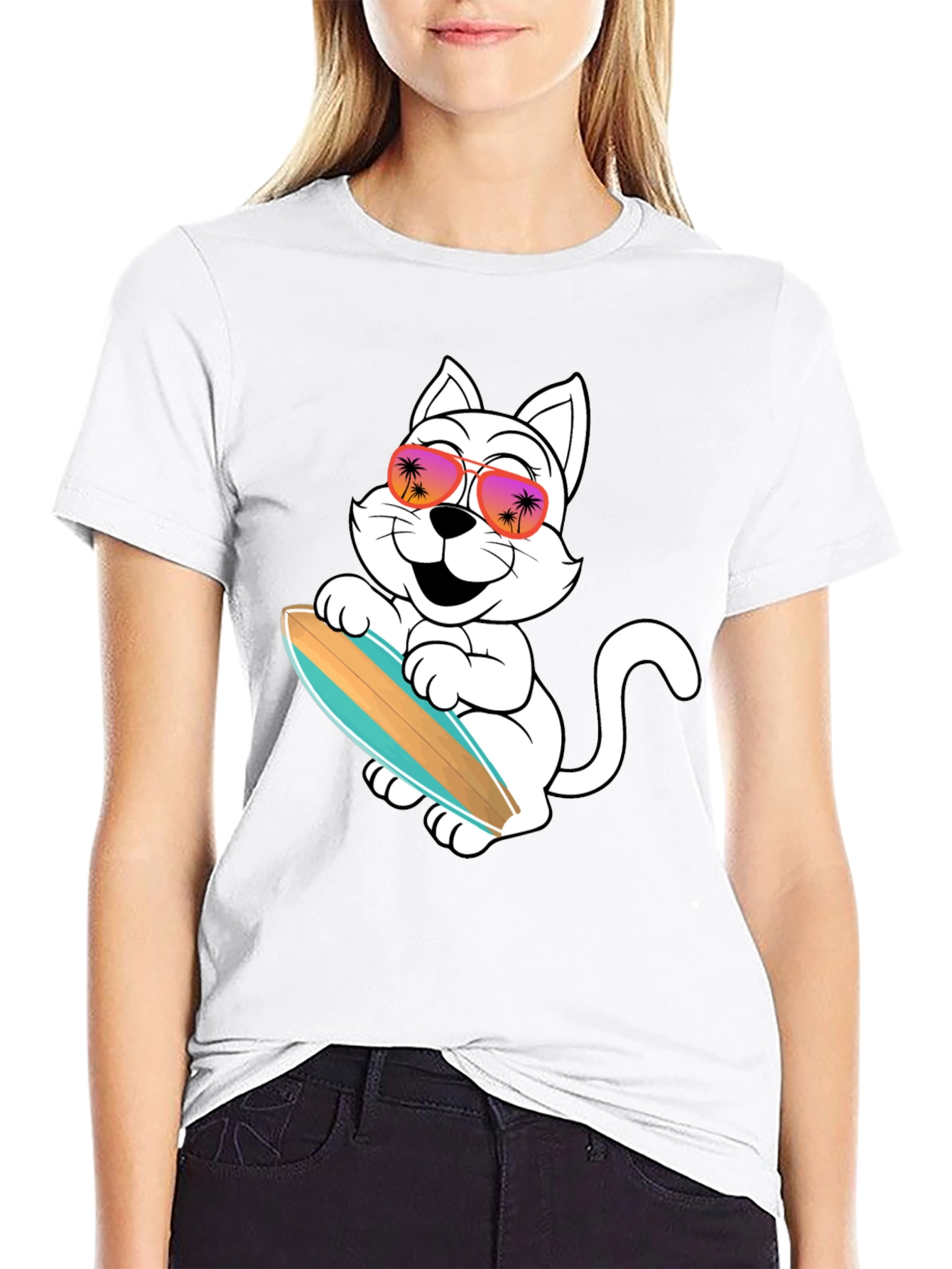 Black Cool Cat Surfing T-Shirt view 9