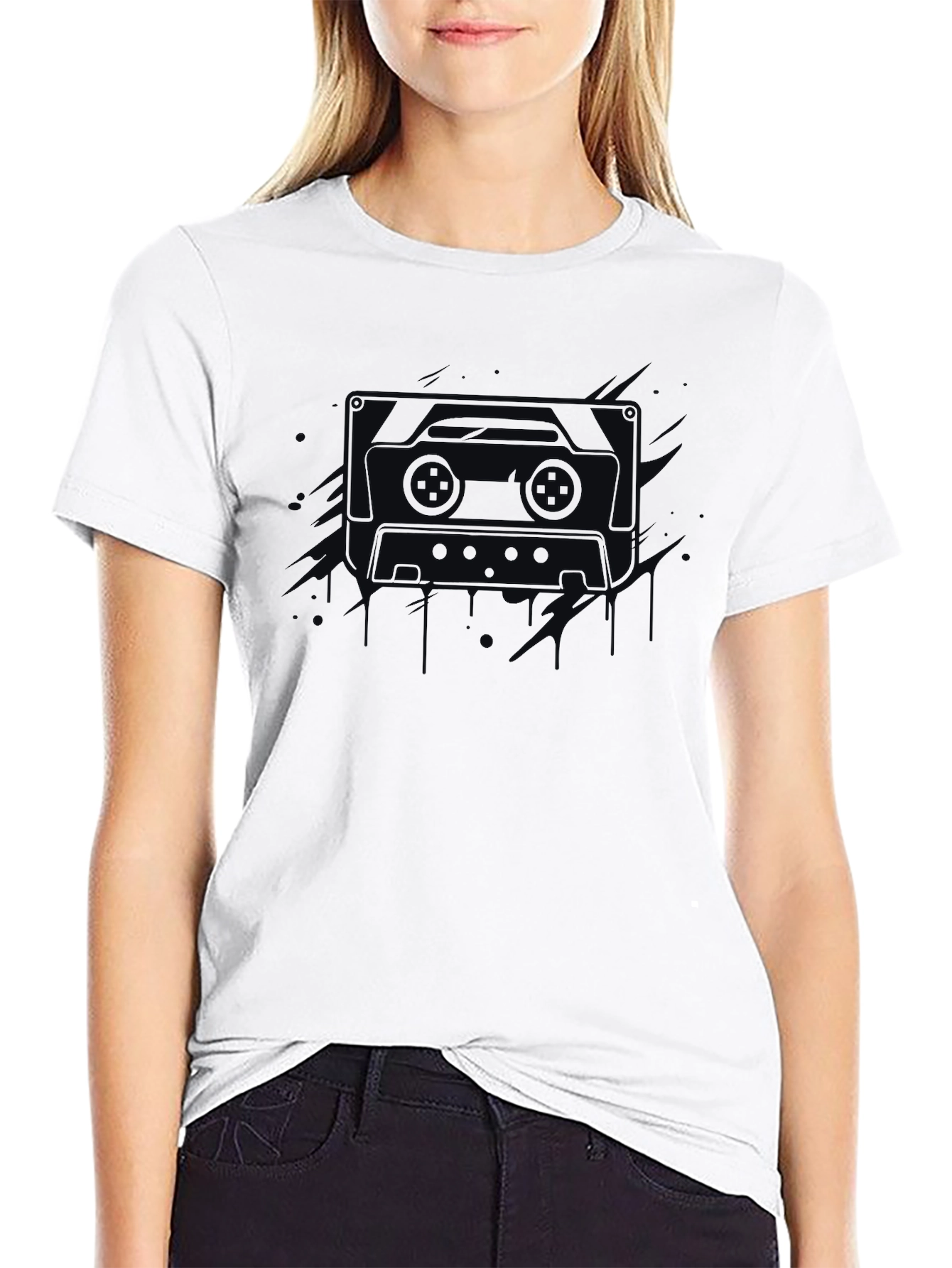 Black Retro Cassette Tape Graphic Tee - Men's Black T-Shirt view 9