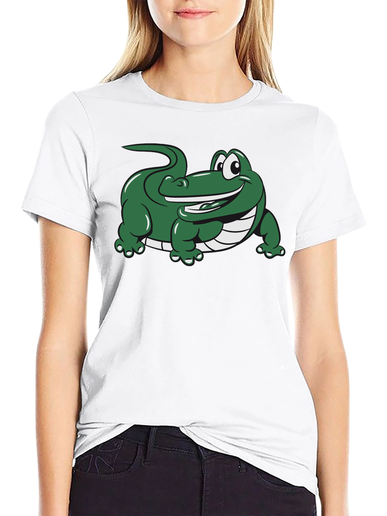 Black Cartoon Alligator Graphic Black T-Shirt view 9