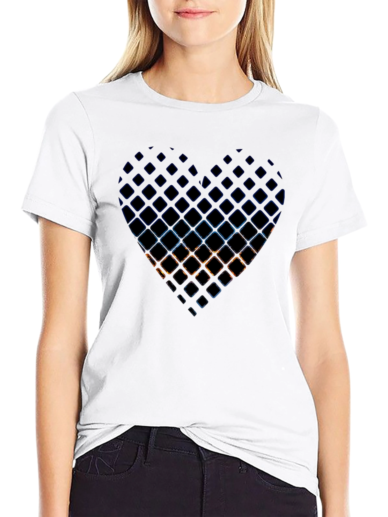 Black Abstract Heart Grid Men's Black T-Shirt view 9