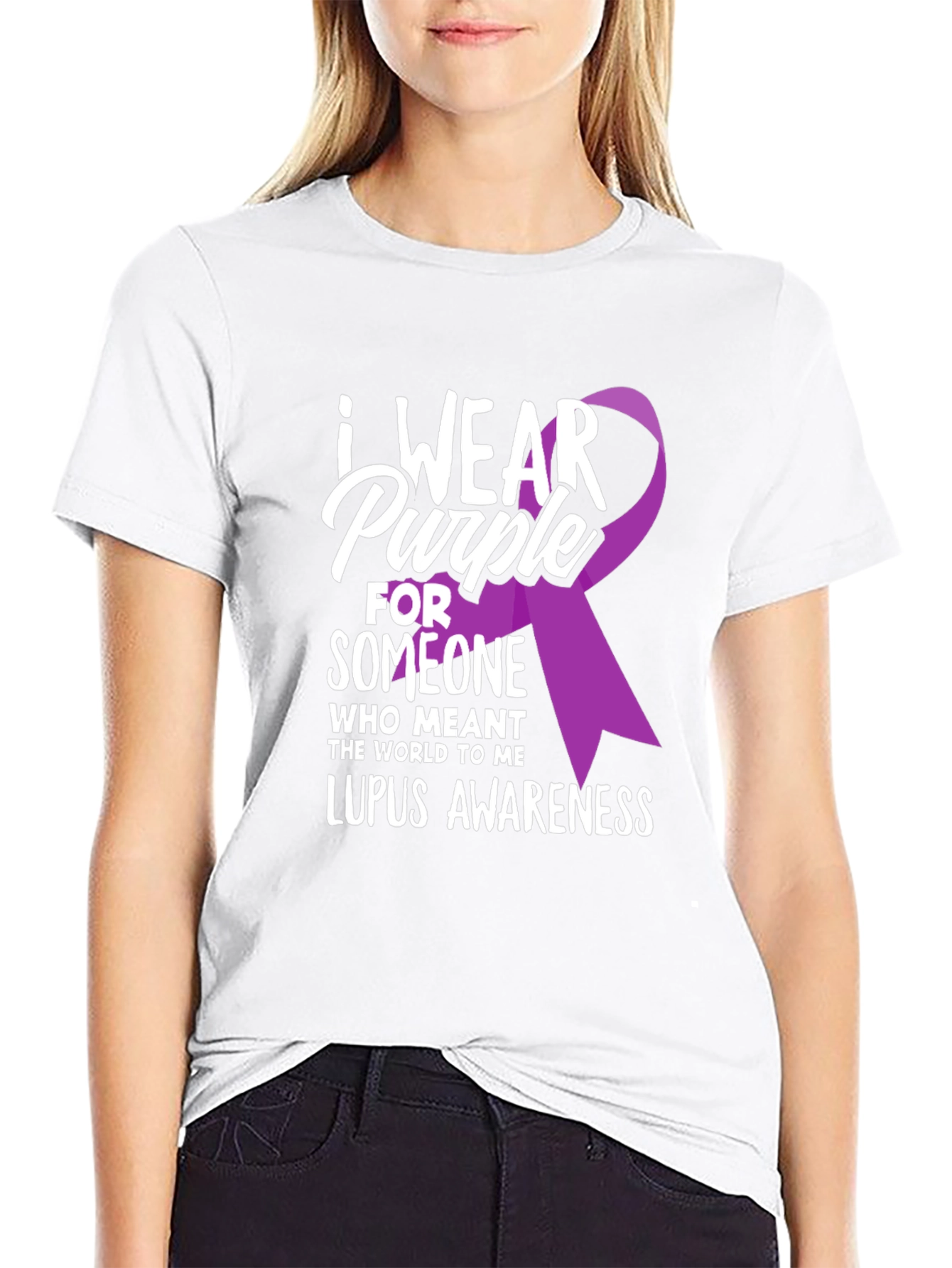 Black Lupus Awareness T-Shirt - I Wear Purple Ribbon view 9
