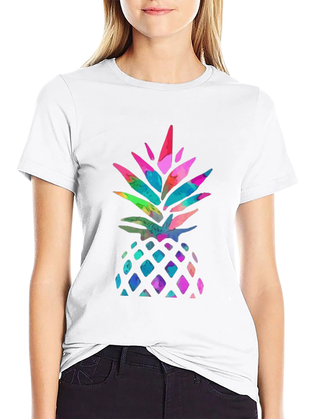 Black Watercolor Pineapple Graphic Black T-Shirt view 9