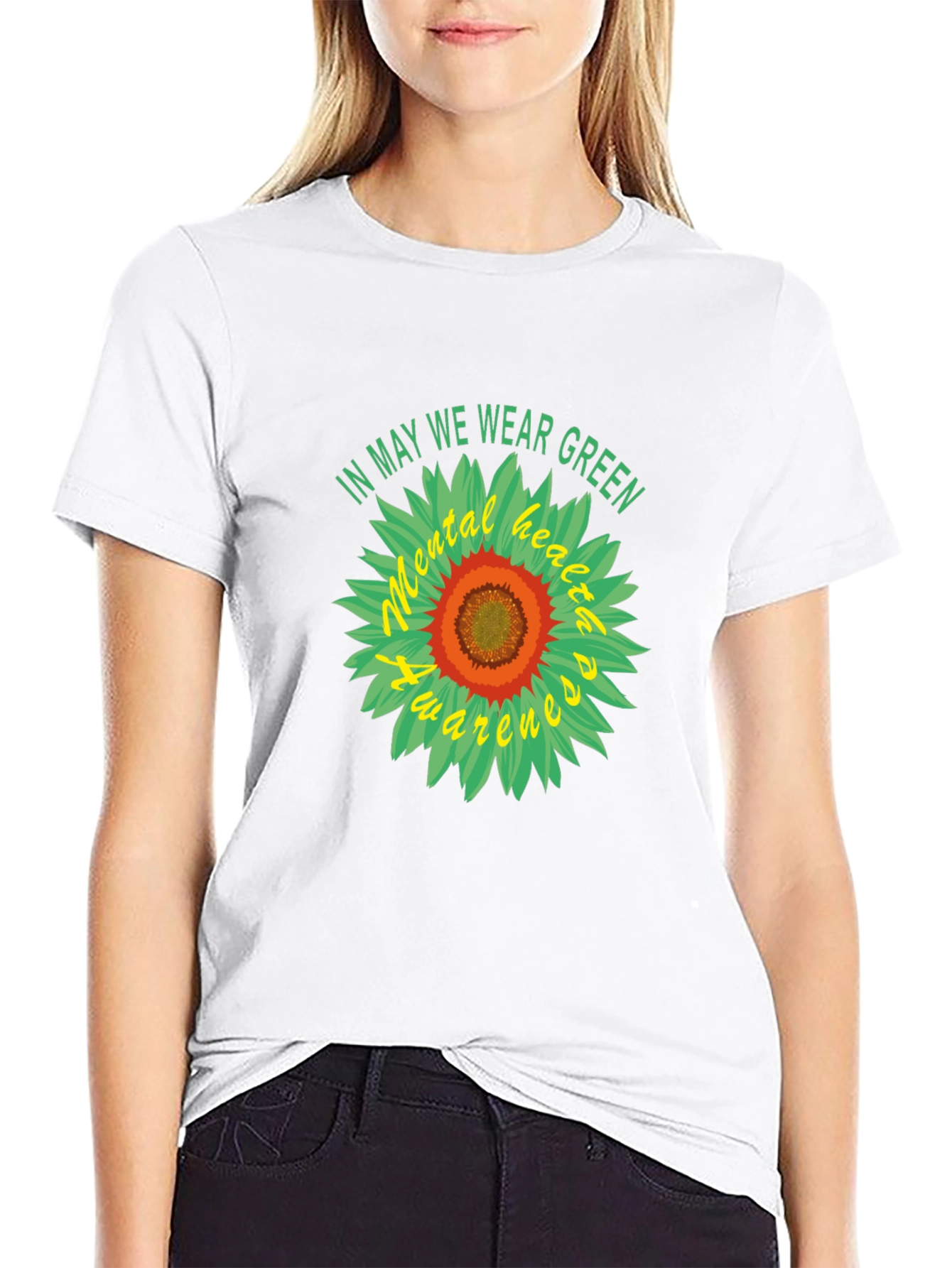 Black Mental Health Awareness Green Sunflower T-Shirt view 9