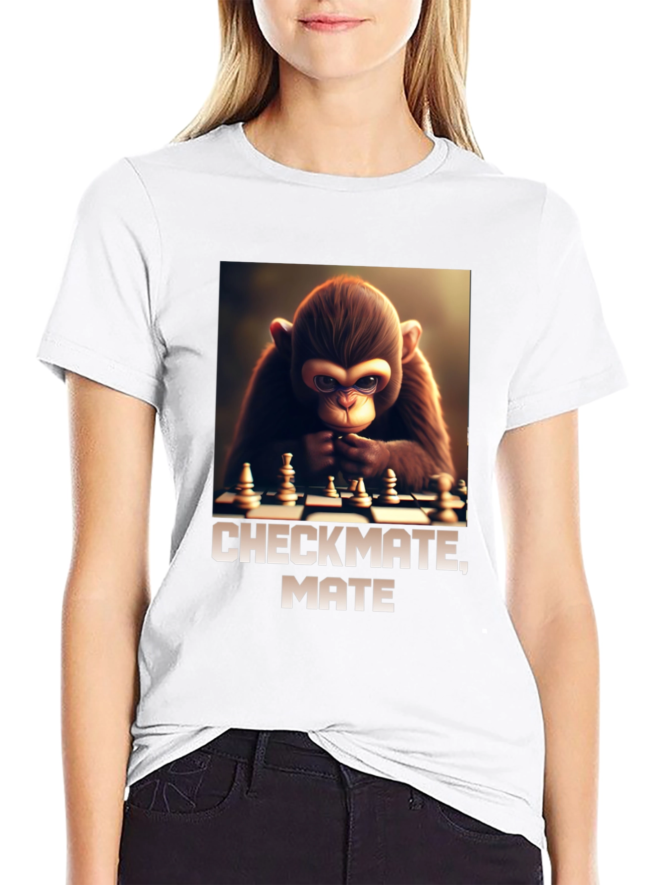 Black Checkmate, Mate! Monkey Chess T-Shirt view 9