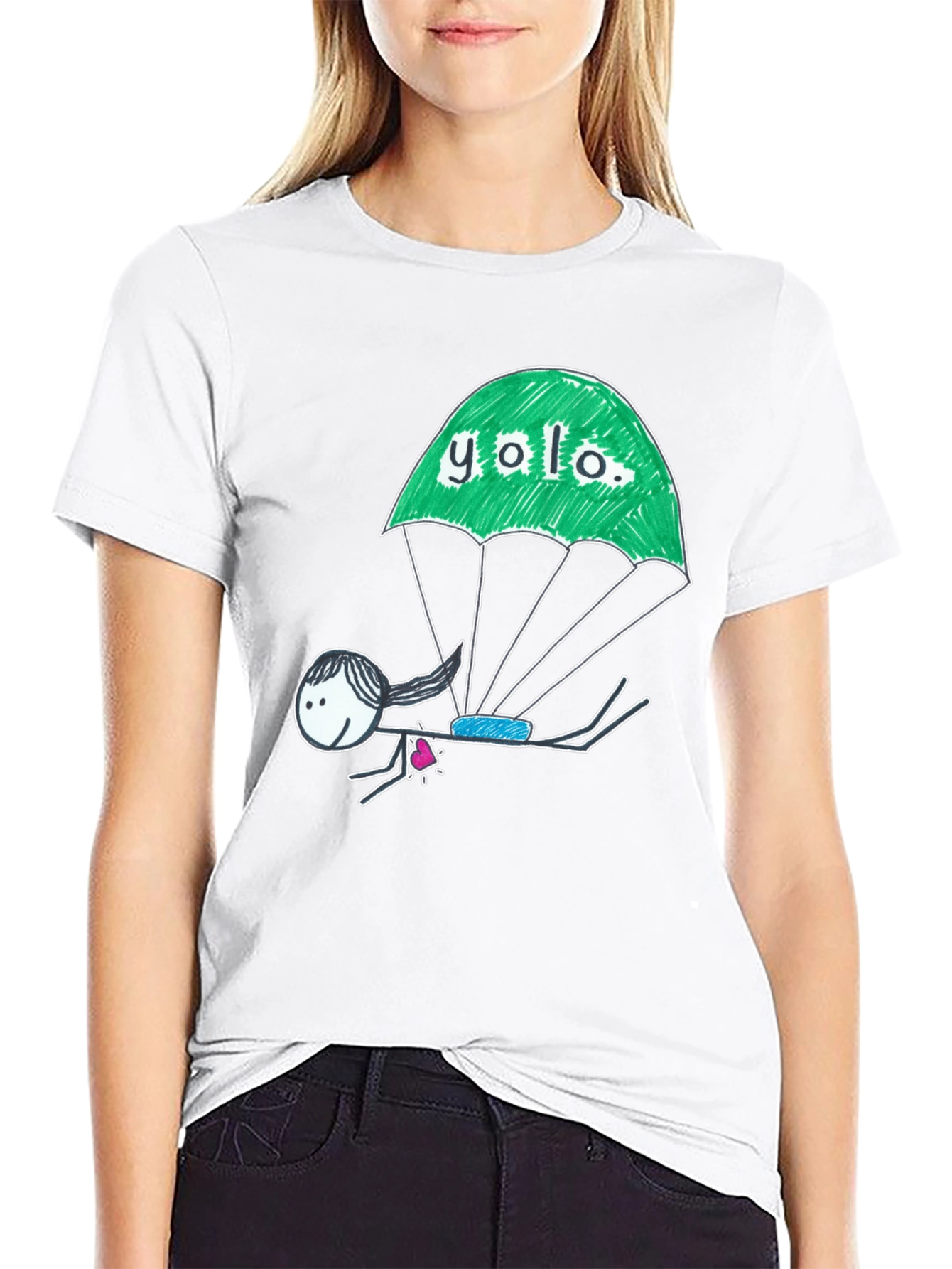 Black YOLO Parachute Graphic T-Shirt - Black Cotton Tee view 9