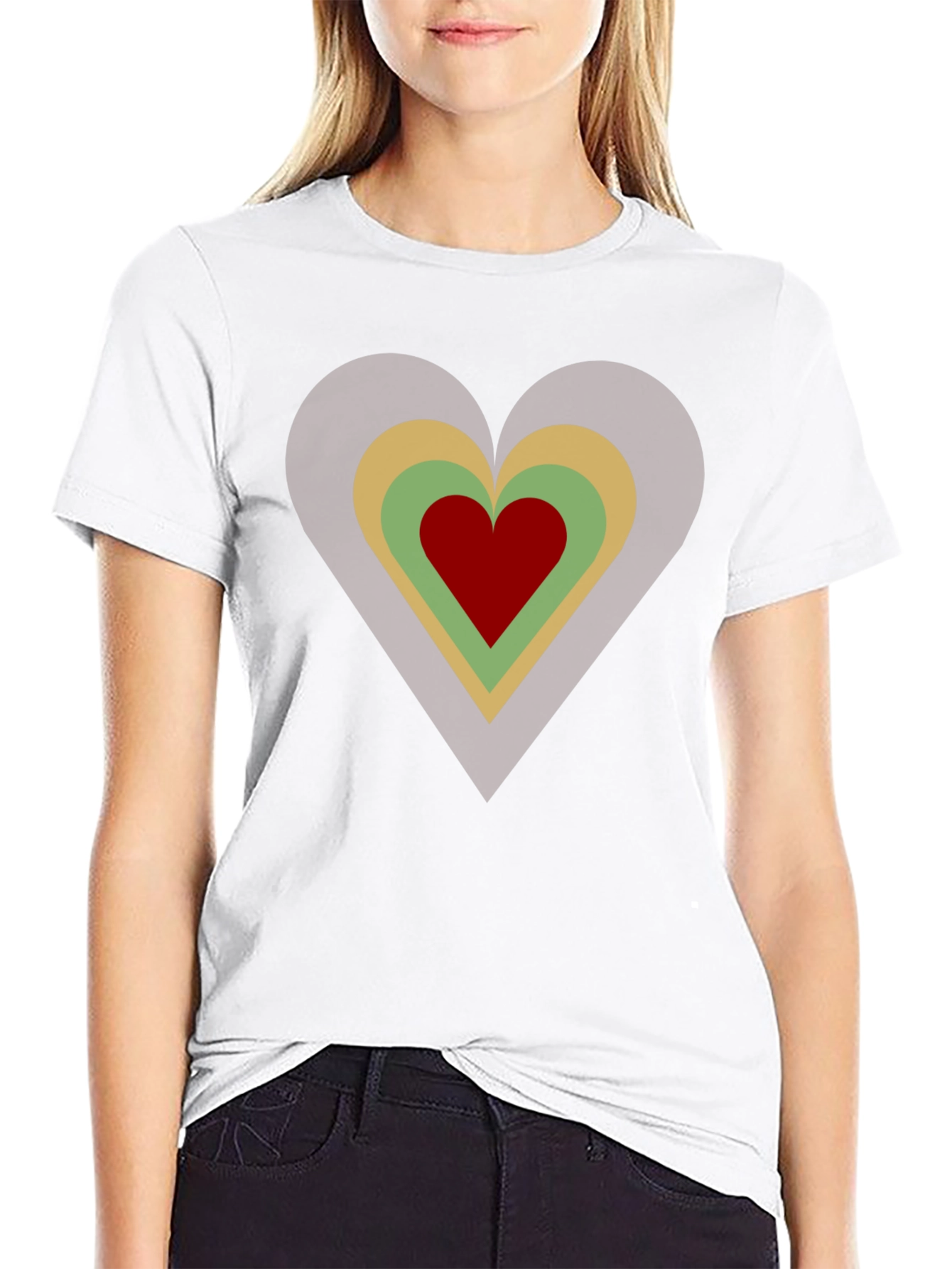 Black Retro Heart Graphic Tee - Black Cotton Casual T-Shirt view 9