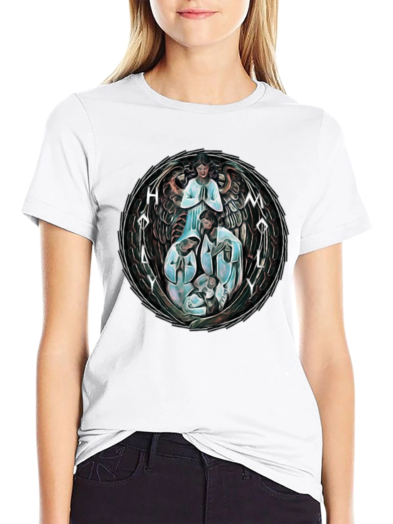 Black Holy Family Graphic T-Shirt - Unisex Black Tee view 9