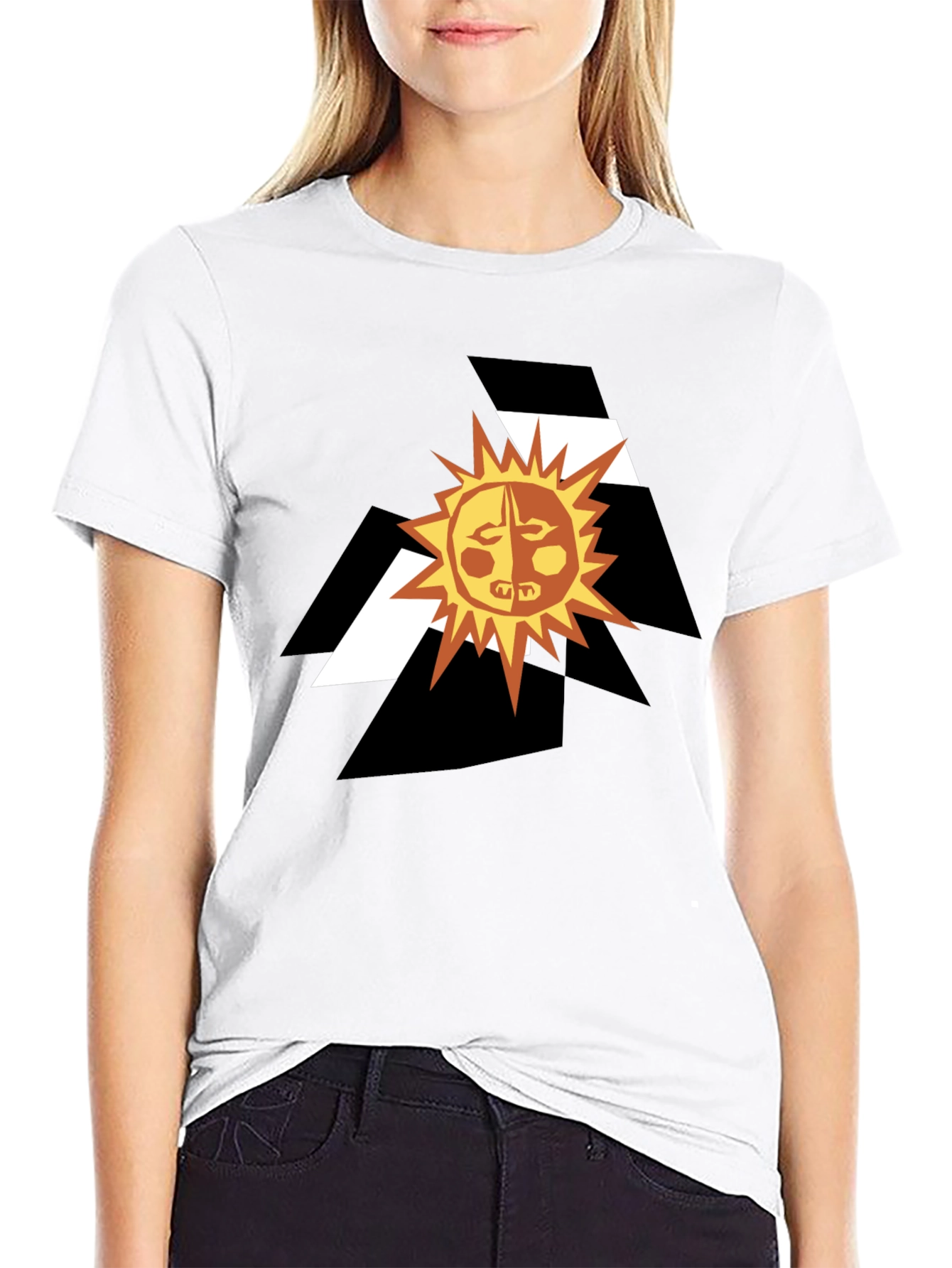 Black Abstract Sun Graphic Black T-Shirt view 9