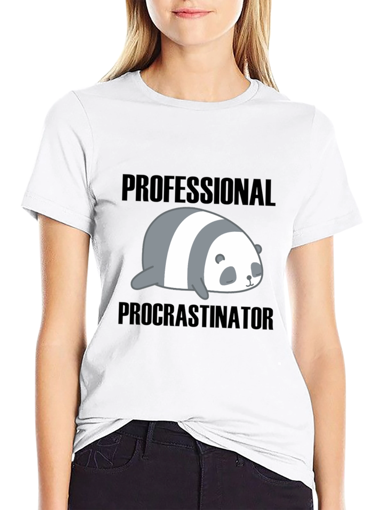 Black Professional Procrastinator Panda T-Shirt - Funny Graphic Tee view 9