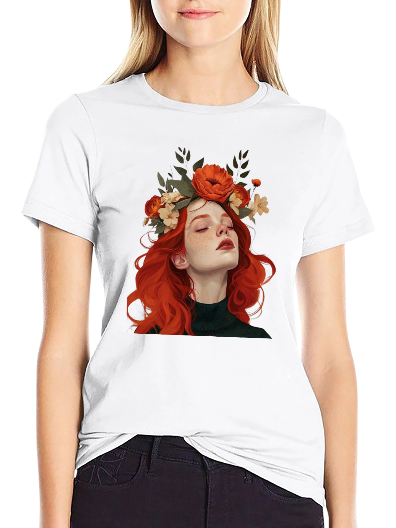 Black Floral Crown Woman Graphic Black T-Shirt view 9