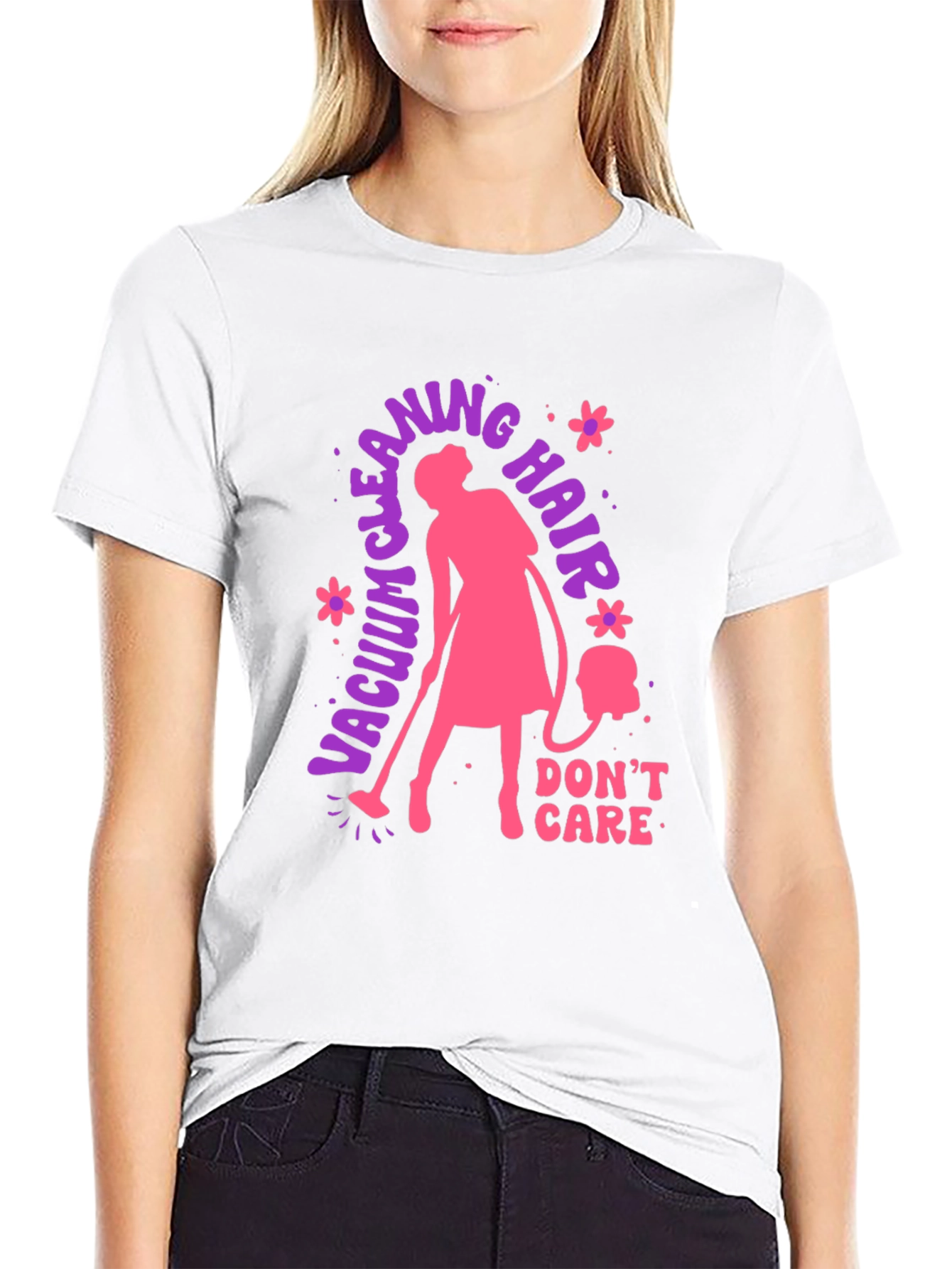 Black Vacuum Cleaning Hair Don't Care T-Shirt view 9