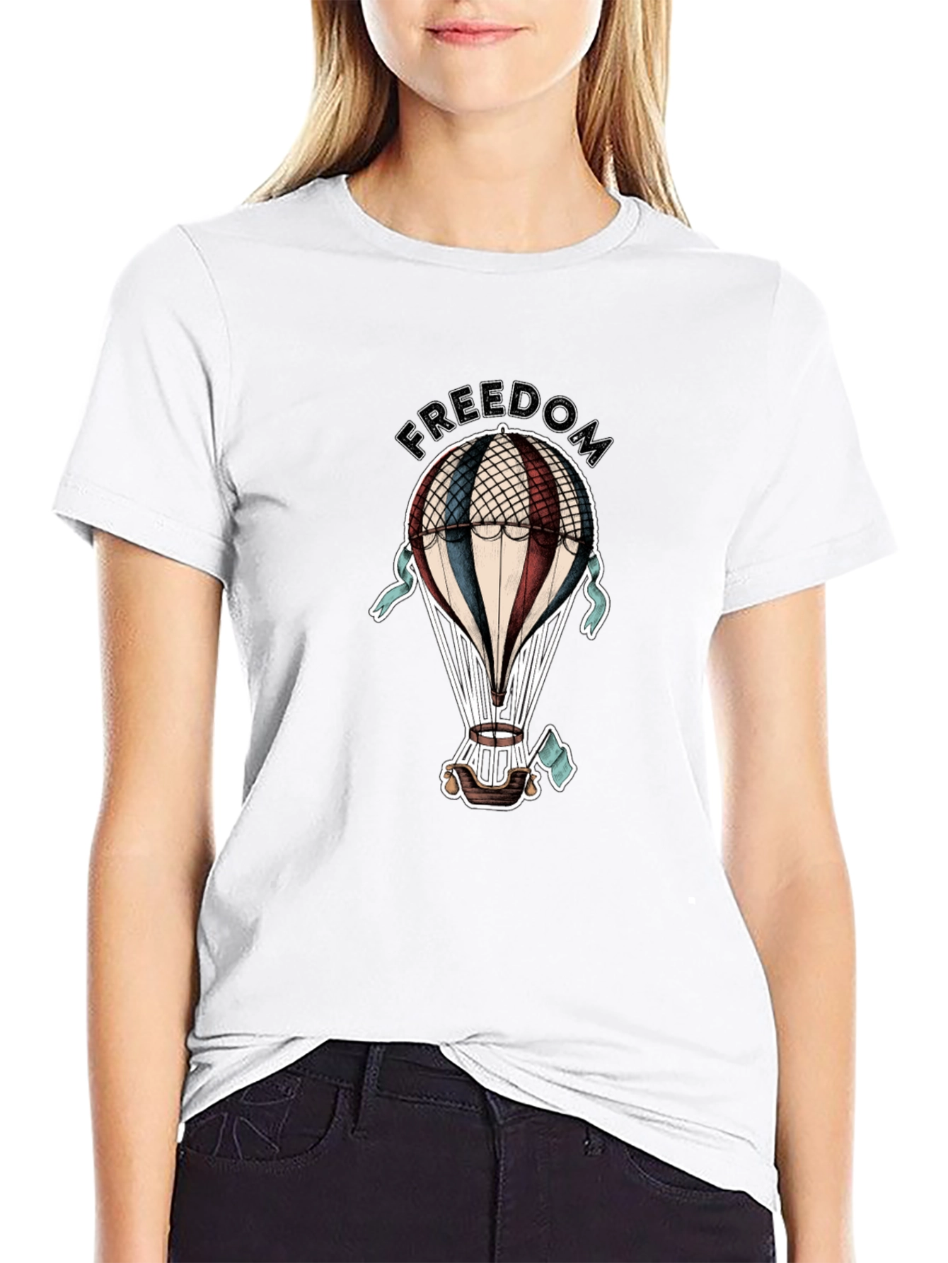 Black Freedom Hot Air Balloon Graphic Tee view 9