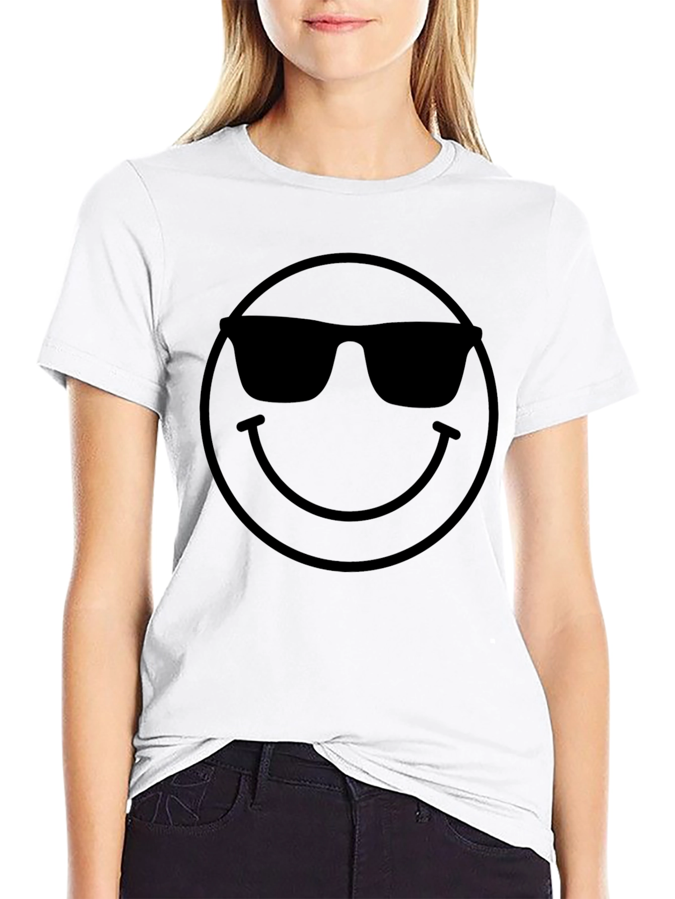 Black Cool Smiley Face Black T-Shirt view 9