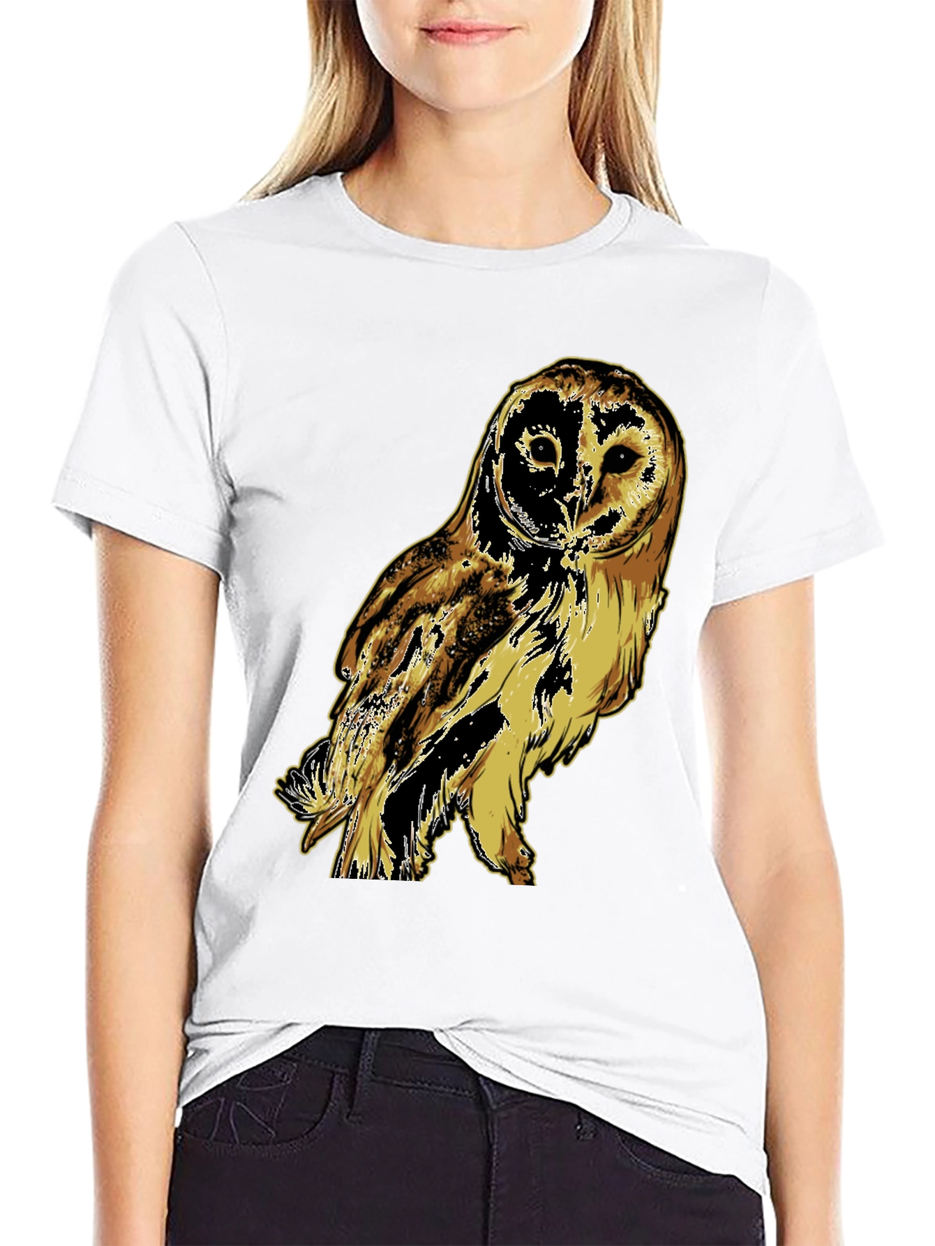 Black Owl Graphic Print Black T-Shirt view 9