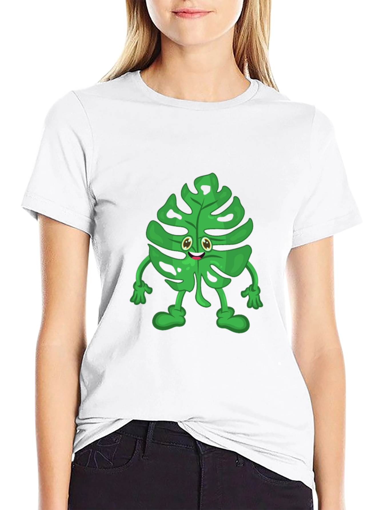 Black Funny Monstera Plant T-Shirt - Cute Cartoon Graphic Tee view 9