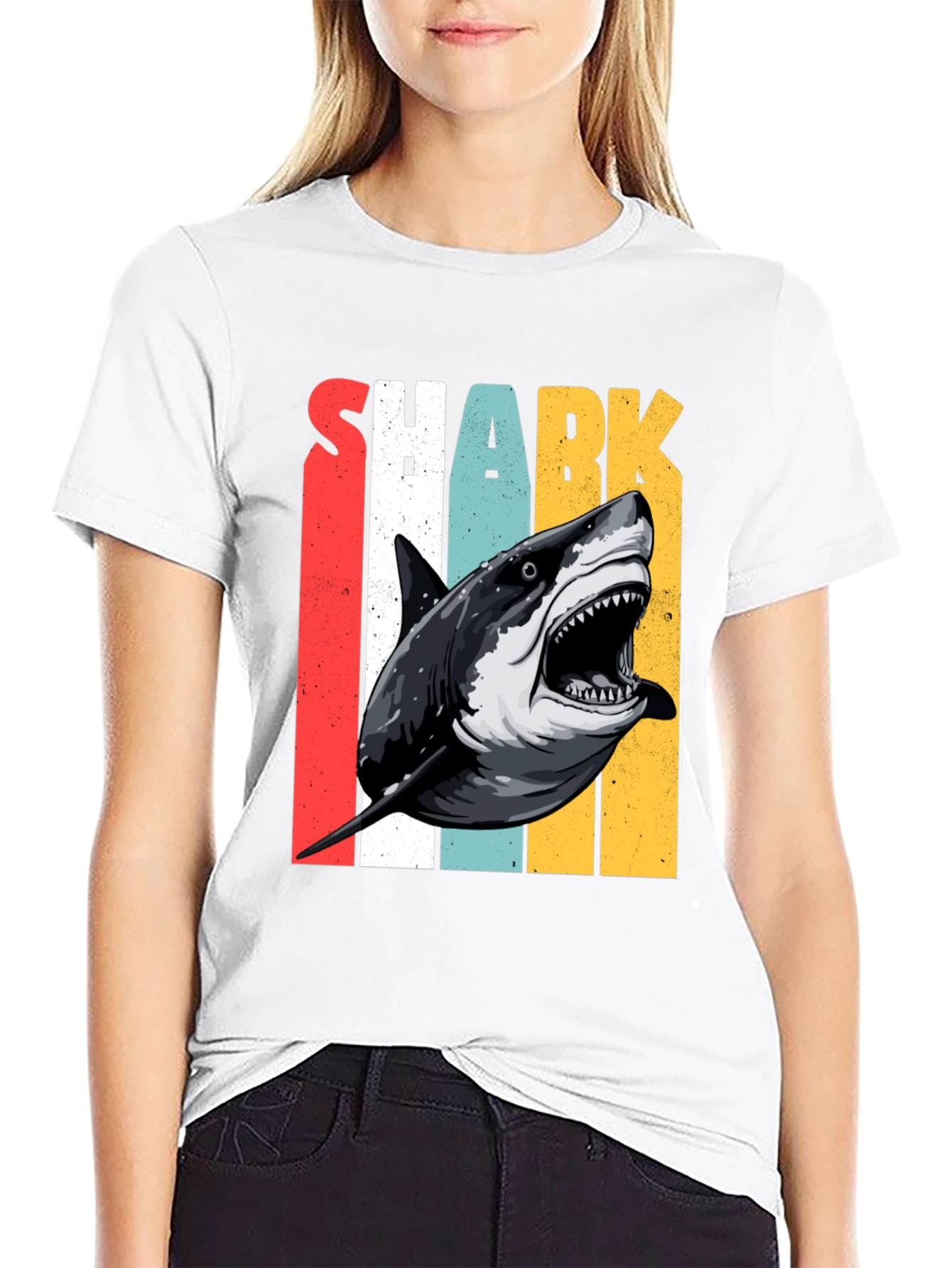 Black Shark Graphic T-Shirt - Retro Style Print view 9