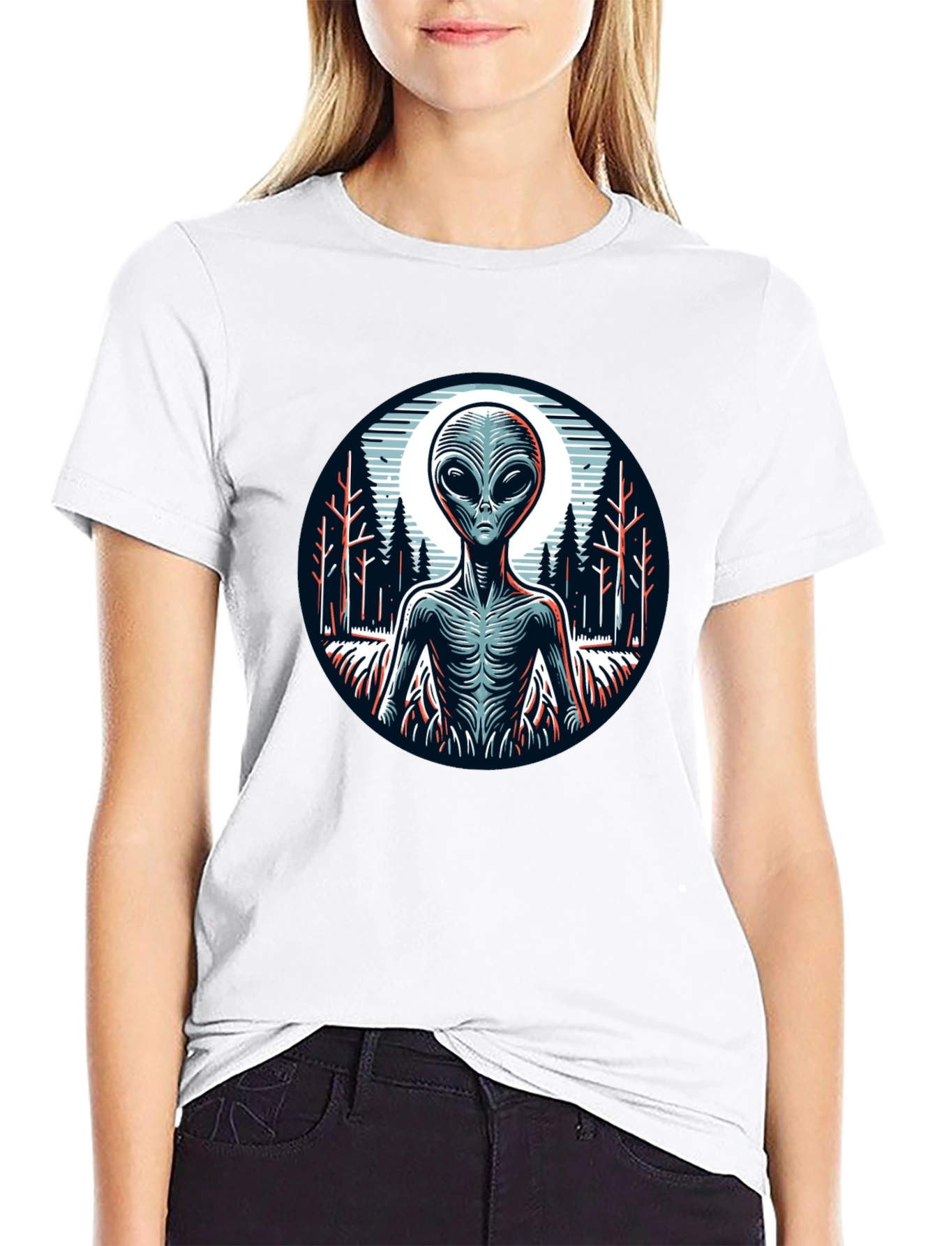 Black Alien Graphic Print Black T-Shirt view 9