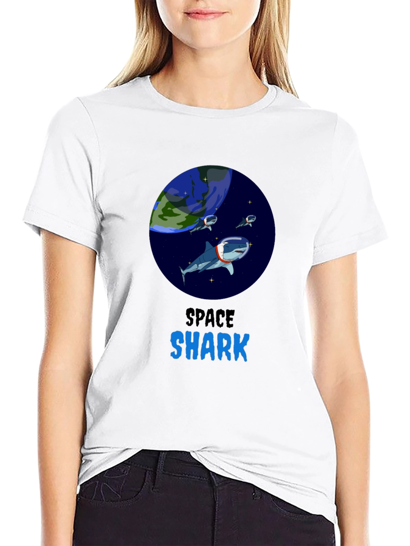 Black Space Shark Graphic T-Shirt view 9