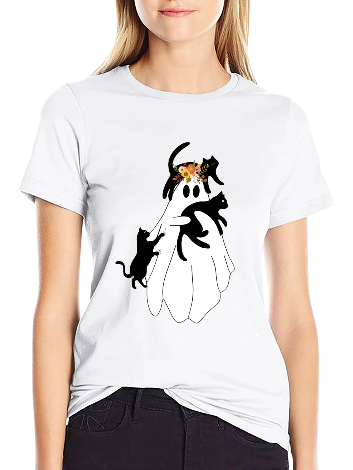 Black Ghost and Cats Graphic Tee view 9