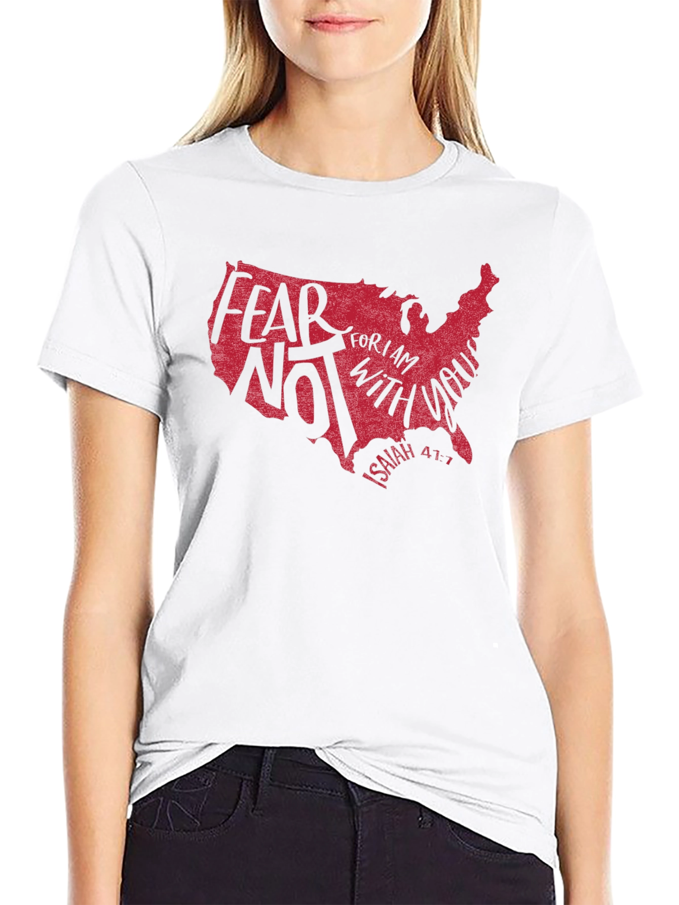 Black Fear Not Isaiah 41:1 T-Shirt - USA Map Graphic view 9