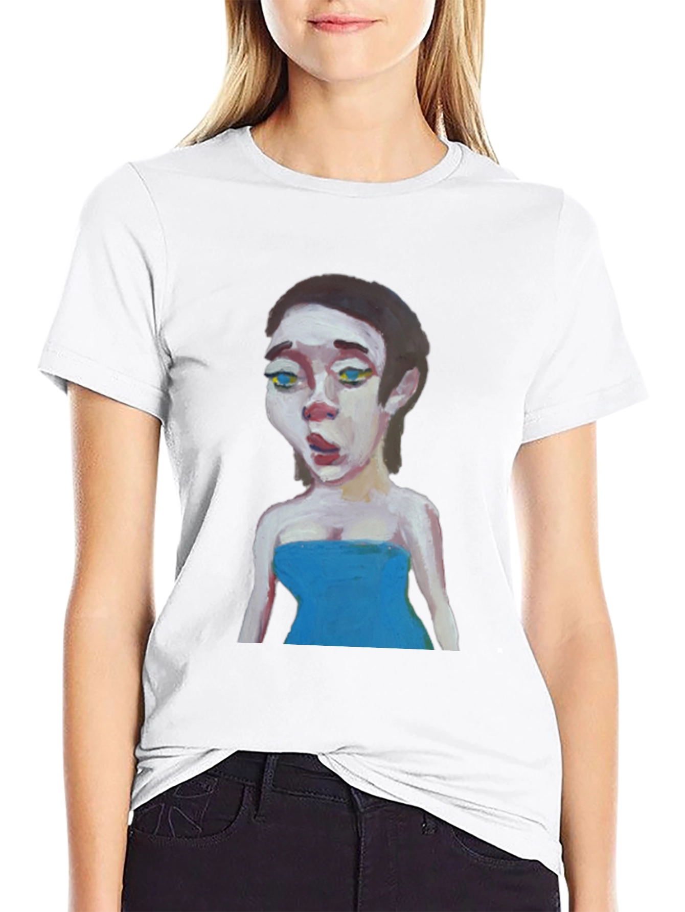 Black Painted Portrait Graphic Tee - Unique Art Shirt view 9